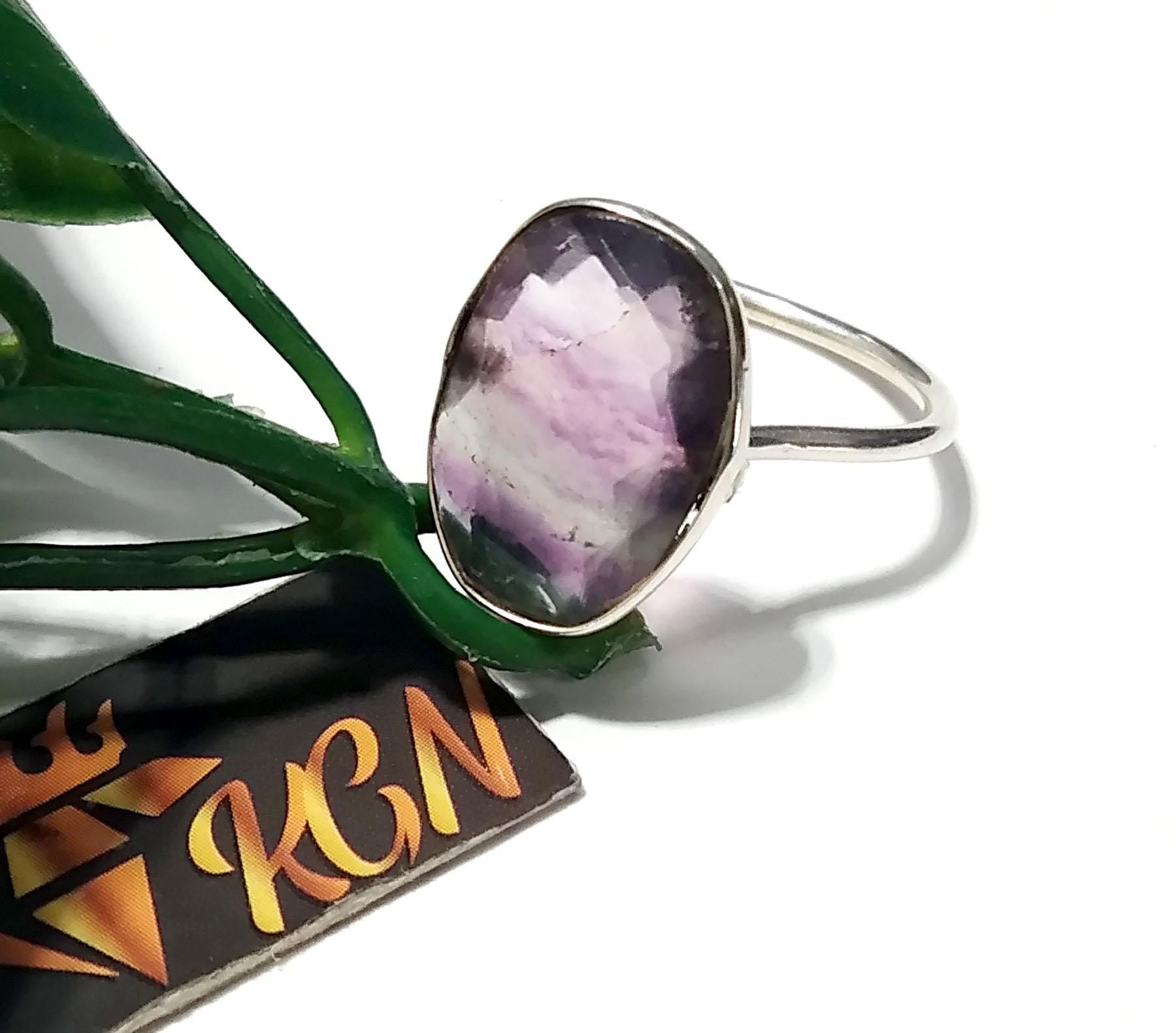 Natural Fluorite Green And purple Fluorite Ring,  925 Solid Sterling Silver Ring,  Stone Size 17x12mm Handmade Silver Ring, Birthday Ring