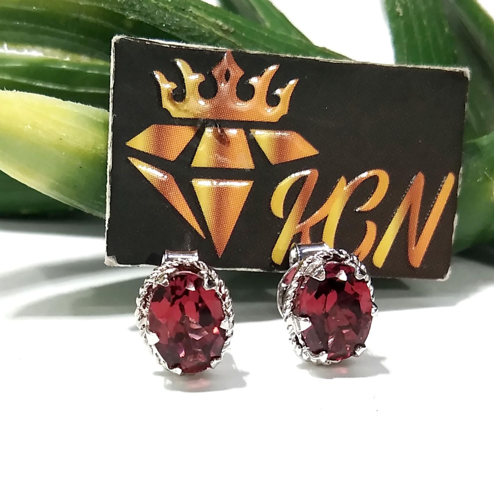 Natural Garnet Stud Earrings, 925 Starling Silver Earring Jewelry, Red Garnet Gemstone Oval Shape Stone Size 7x5 mm Christmas Gift For Her