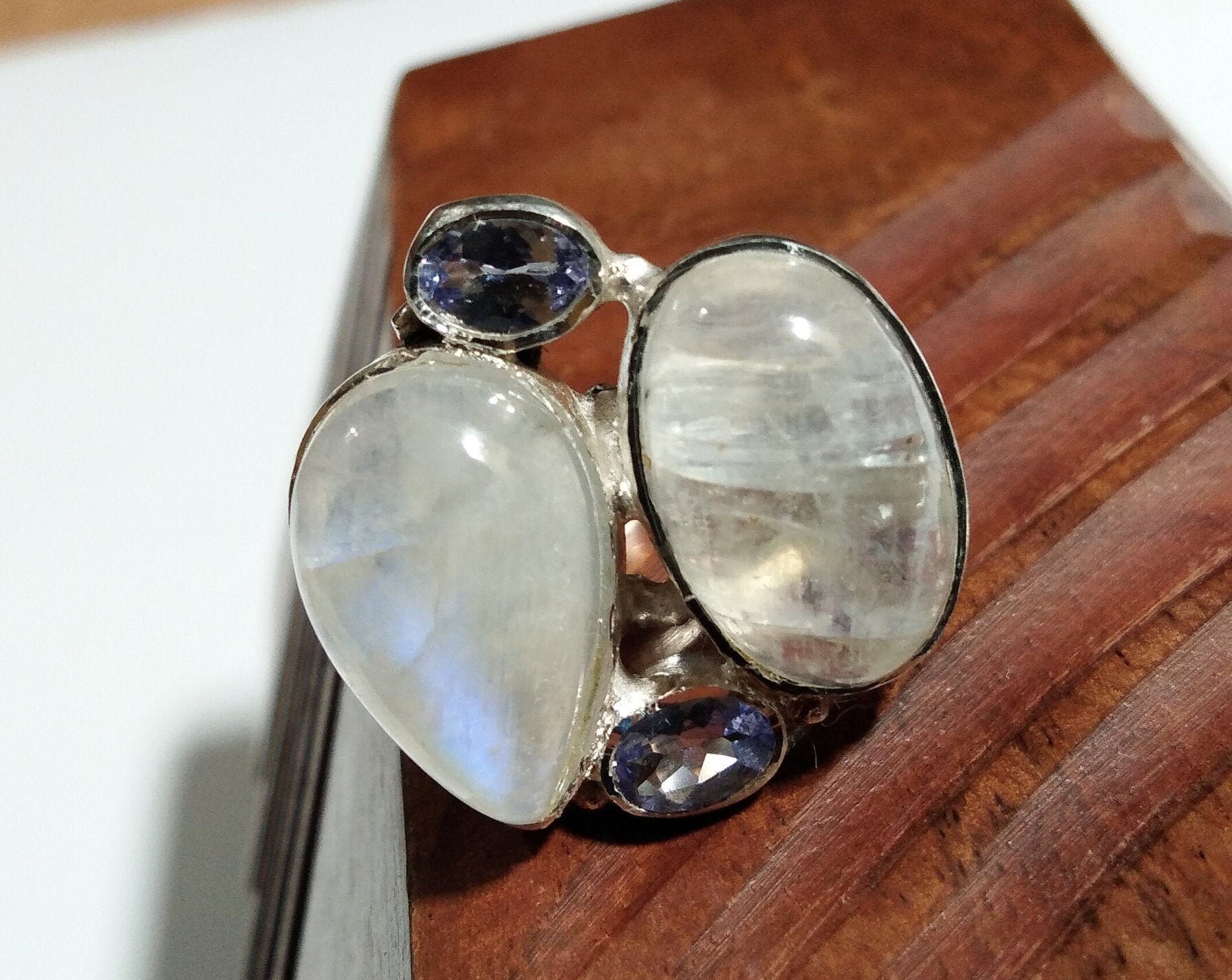 Rainbow Moonstone And Tanzanite Multi Stone Rings, 925 Sterling Silver Jewelry, Natural Gemstone Ring, Handmade Jewelry, For Girls/Women.