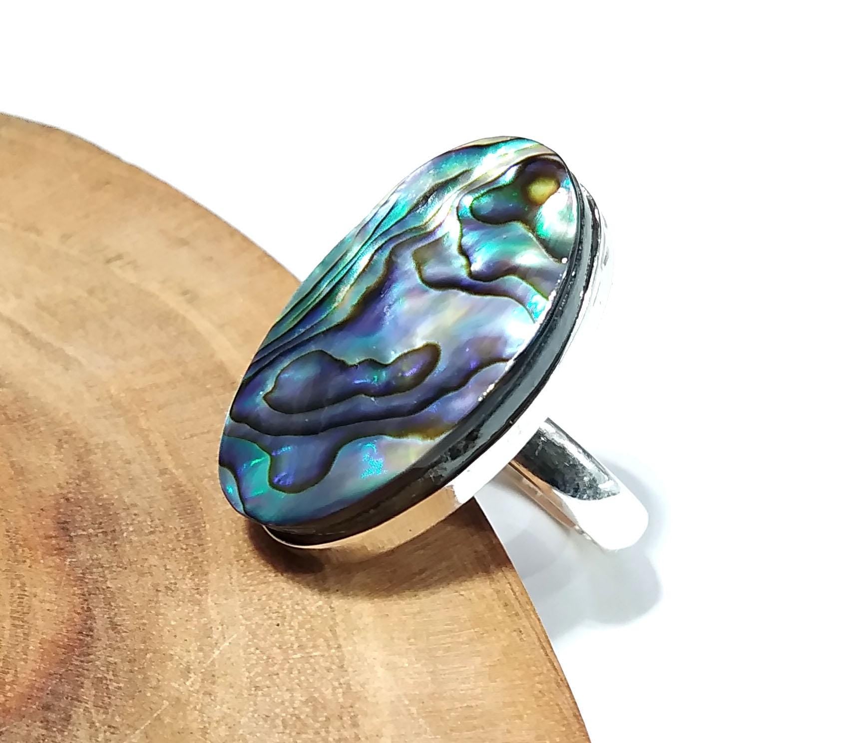 Natural Abalone Shell Gemstone Ring, 925 Solid Starling Silver Ring, Abalone Shell Stone Size 27x17mm Handmade Silver Ring, Birthday Ring