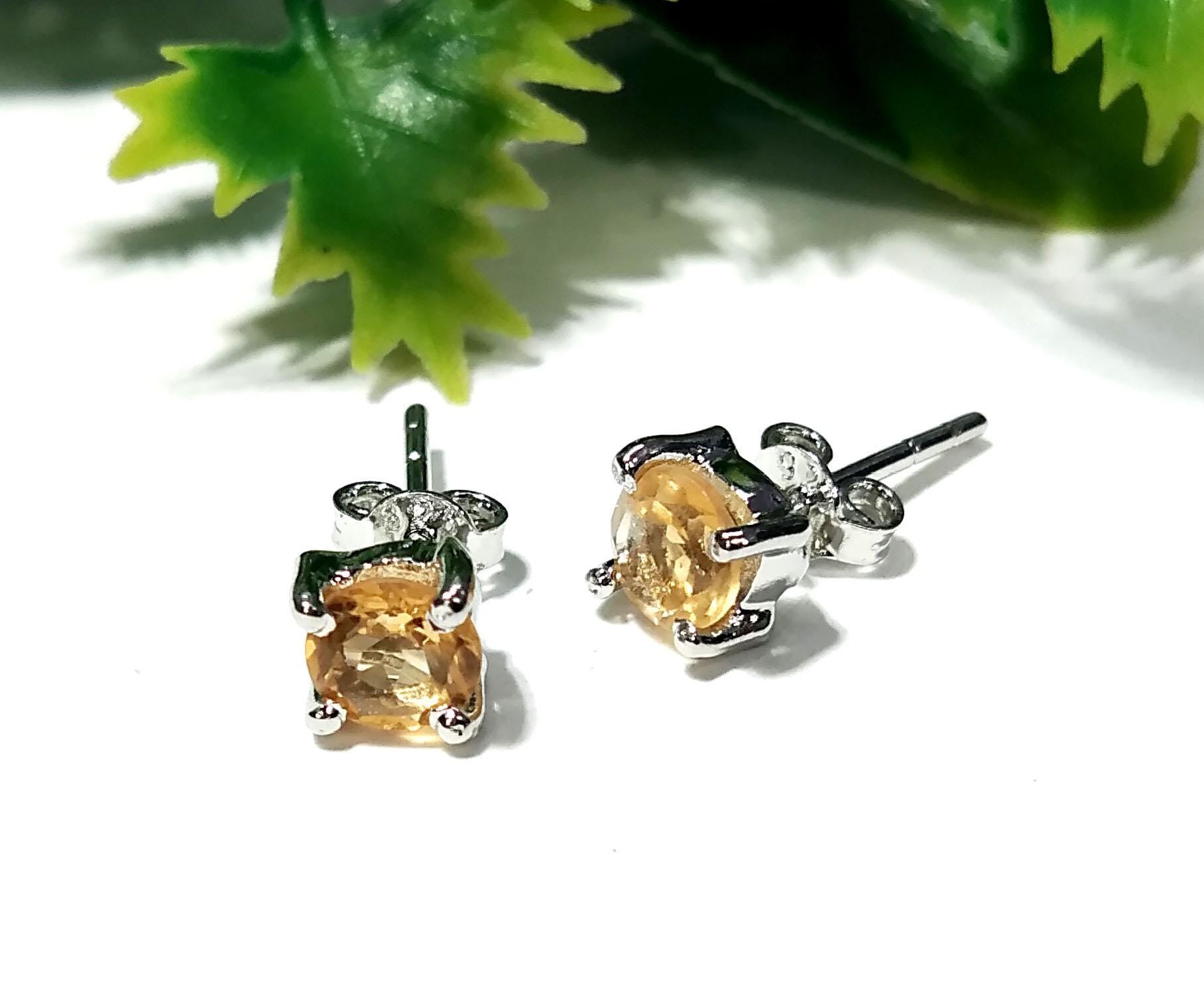 Natural Citrine Stud Earrings, 925 Starling Silver Jewelry Earring, Amazing Citrine Gemstone Round Shape Stone Size 5x5mm Gift For Her