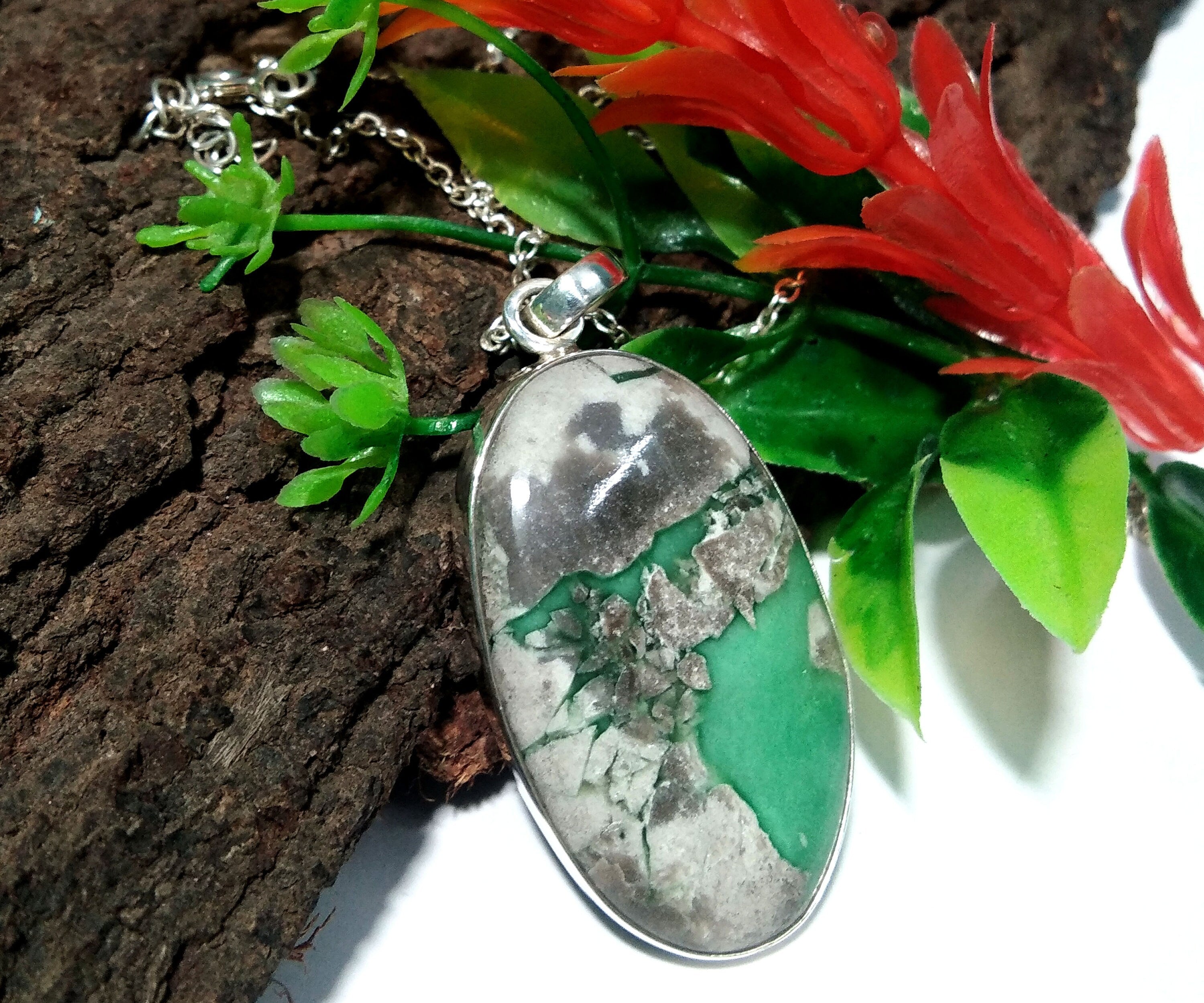 Variscite Stone Jewelry, 925Sterling Silver Pendant Chain Necklace, Beautiful Design Nice Color Variscite Stone Pendant For Gift Girls/Women