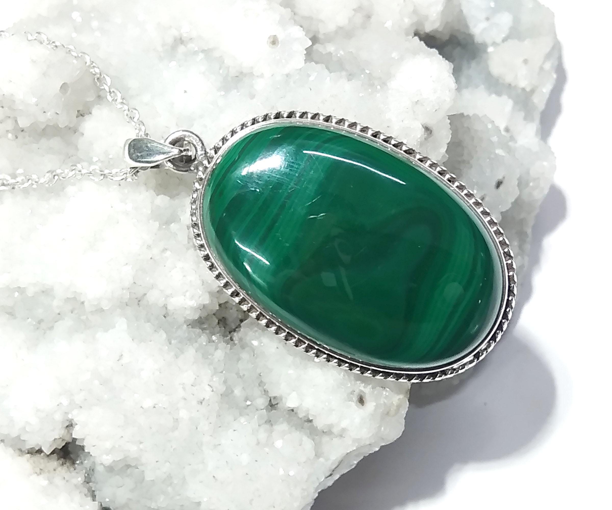 Natural Malachite Gemstone Pendant, 925 Sterling Silver Pendant Jewelry, Handmade Pendant Chain Necklace, Gift Birthday Pendant