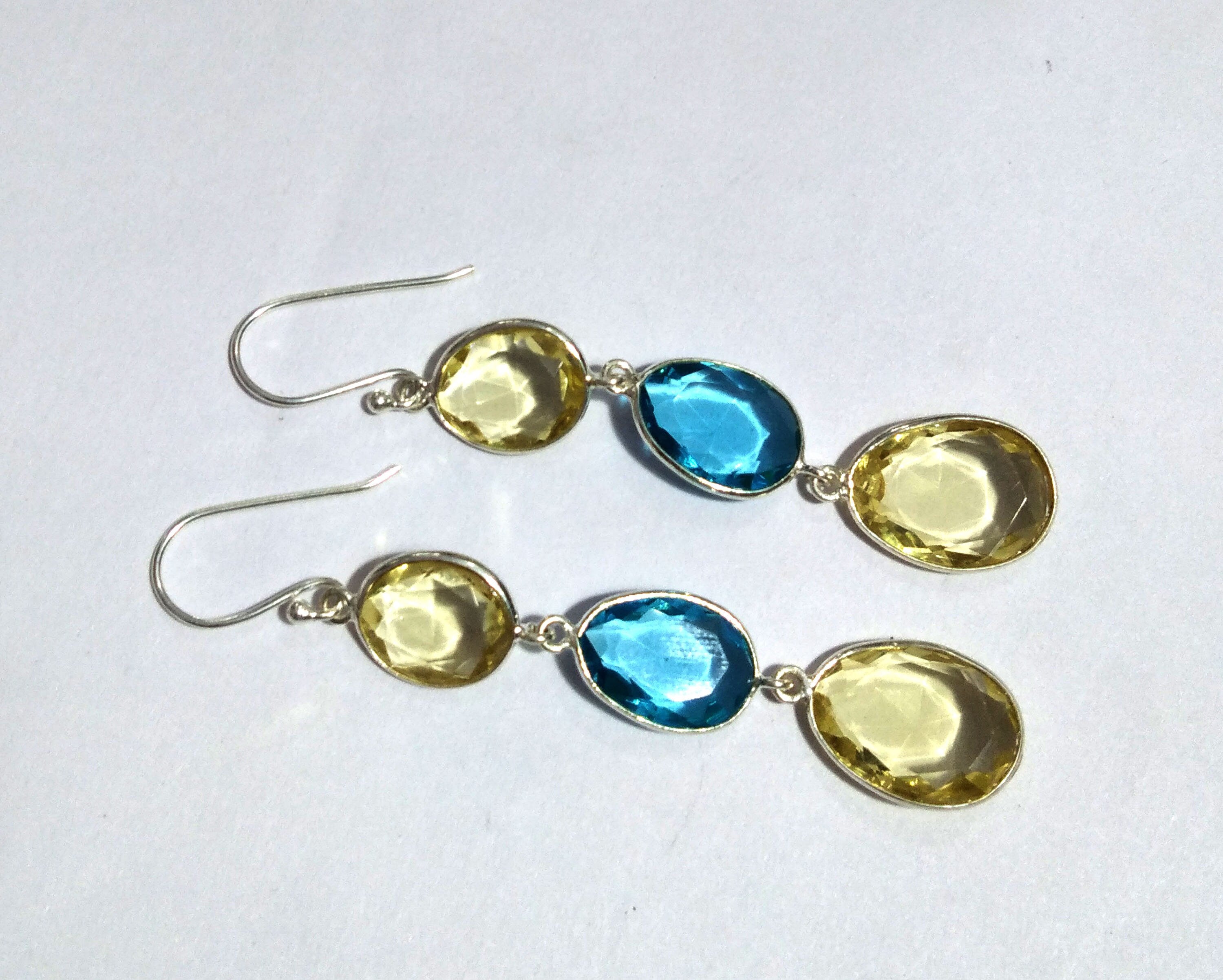 Natural Lemon Quartz/Topaz Earring Gemstone, 925 Starling Silver Earring, Lemon Quartz Stone Fancy Shape Stone Size 14x12 mm to 11x10 mm
