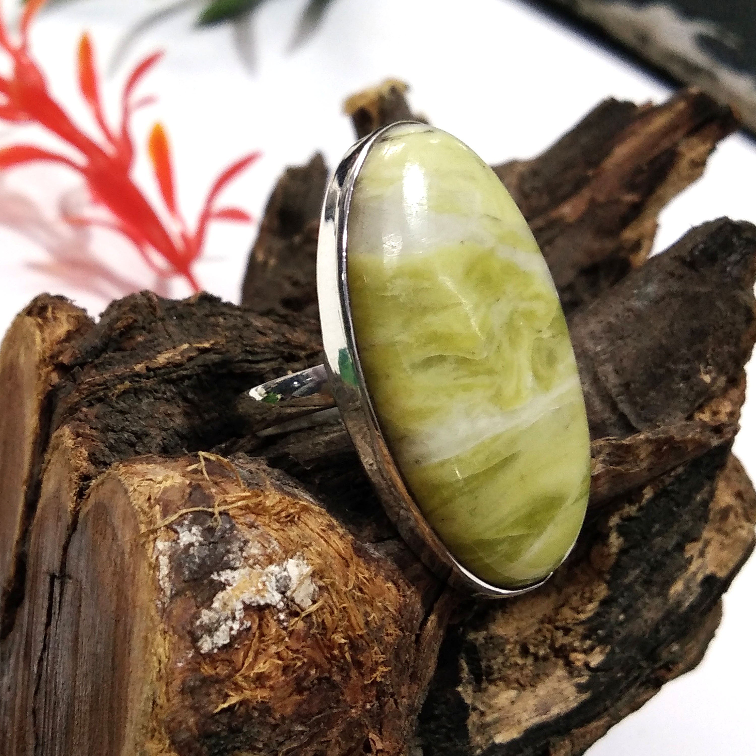 Natural Green Opal Gemstone Ring, 925 Starling Silver Ring, Jewelry Stone Size 35x19 mm Statement Ring, Gift Wedding Ring, Birthday Ring