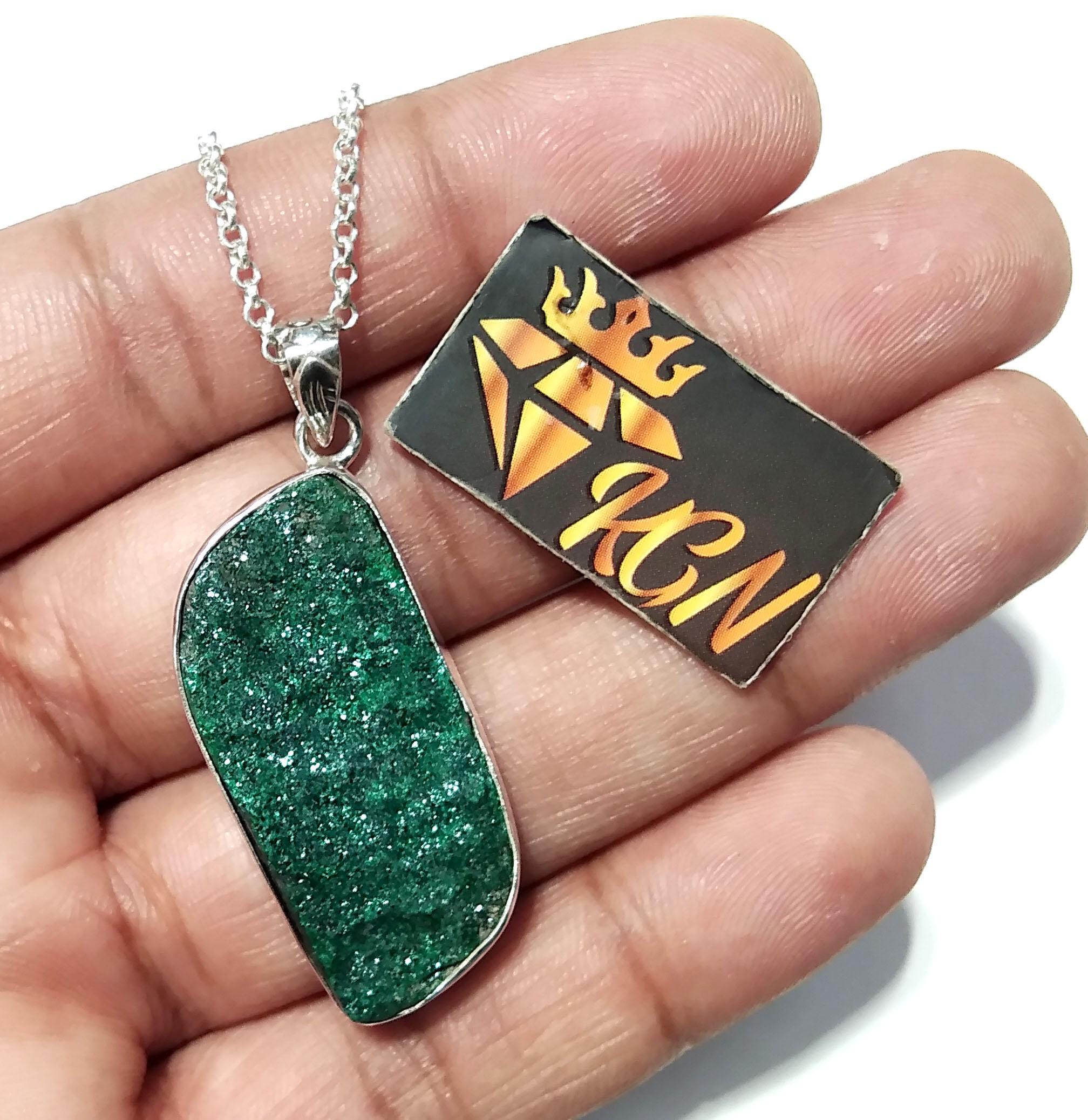 Natural Malachite Druzy Gemstone Pendant, 925 Starling Silver Jewelry Pendant, Amazing Malachite Druzy Pendant, Handamde Chain Necklace