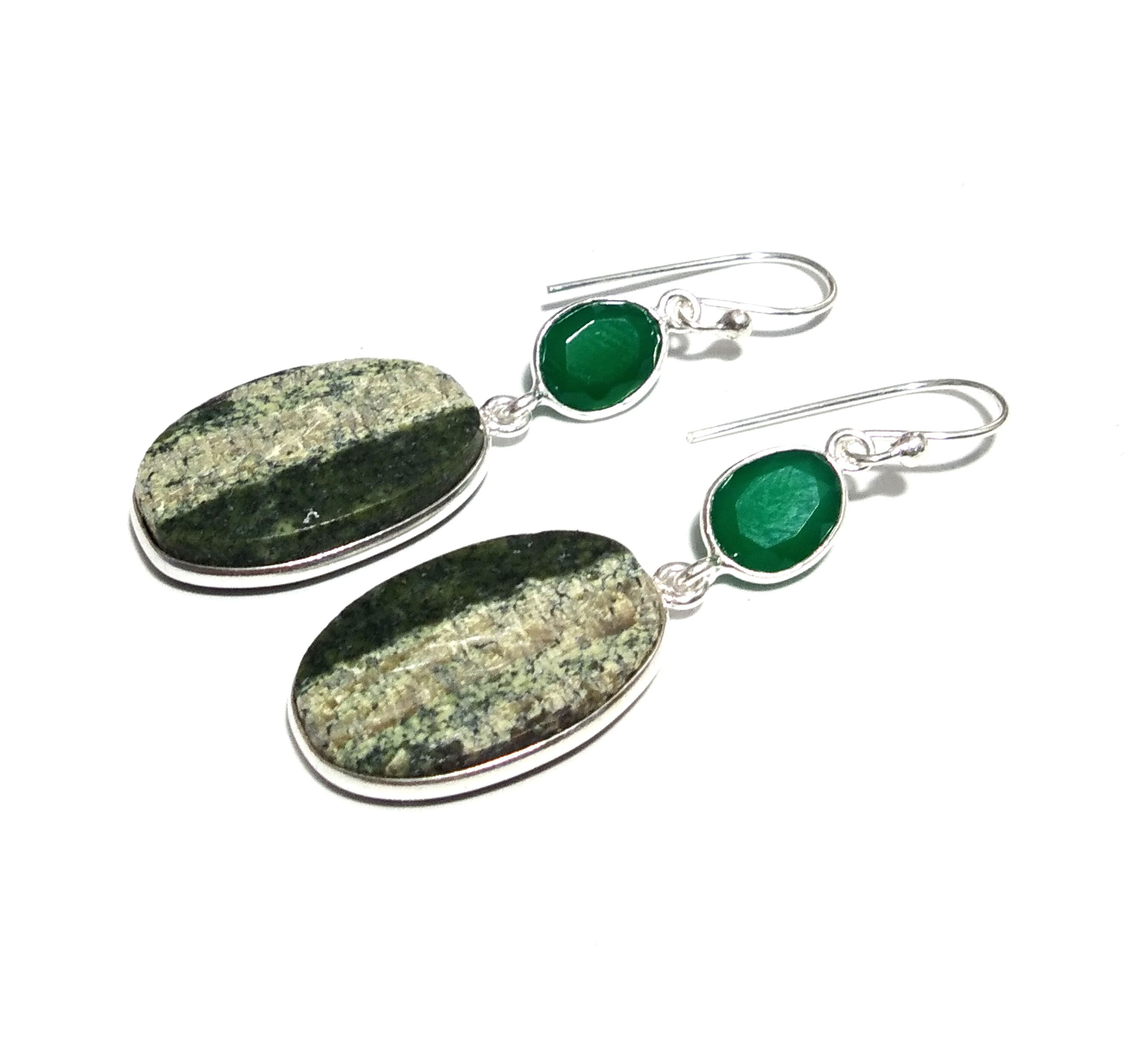 Natural Green Zebra Jasper/onyx Earring, 925 Solid Starling Silver Earring, Zebra Jasper Stone Size 22x14 mm Gift Christmas Earring