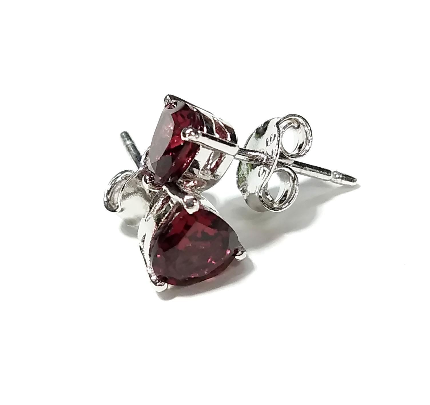 Natural Garnet Stud Earrings, 925 Starling Silver Earring Jewelry, Red Garnet Faceted Heart Shape Stone Size 6x6 mm Christmas Gift For Women