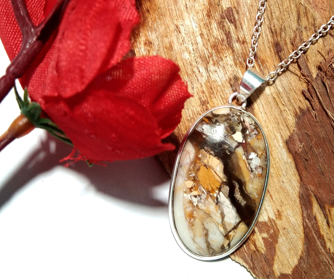 Natural Brecciated Mookaite Gemstone Pendant Chain Necklace, 925 Sterling Silver Pendant Jewelry Handmade Gift Easter Pendant Chain Necklace