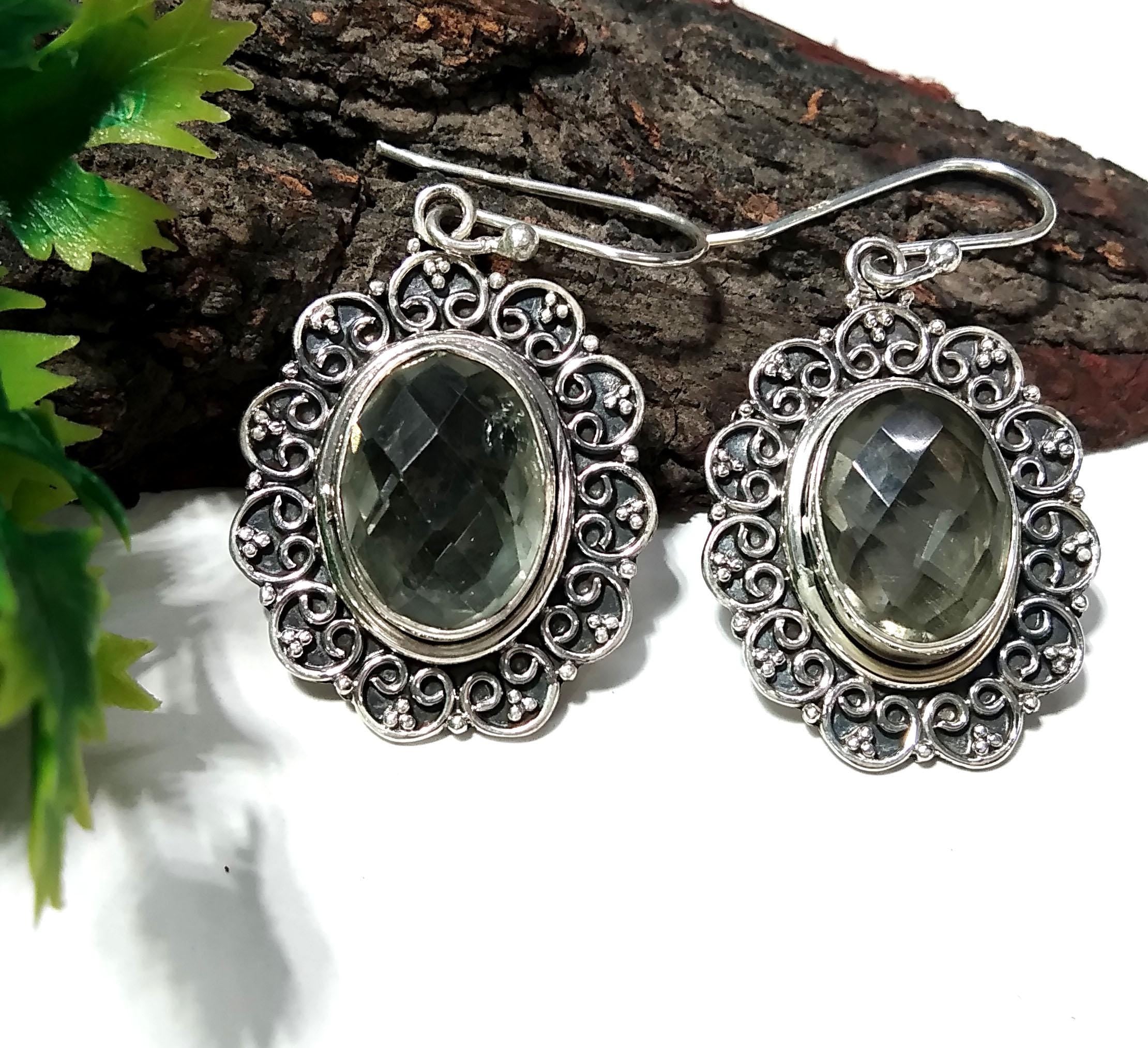 Natural Green Amethyst Earring, 925 Solid Starling Silver Earring Jewelry, Oval Shape Stone Size 13x10 mm Amethyst For Gift Earrings