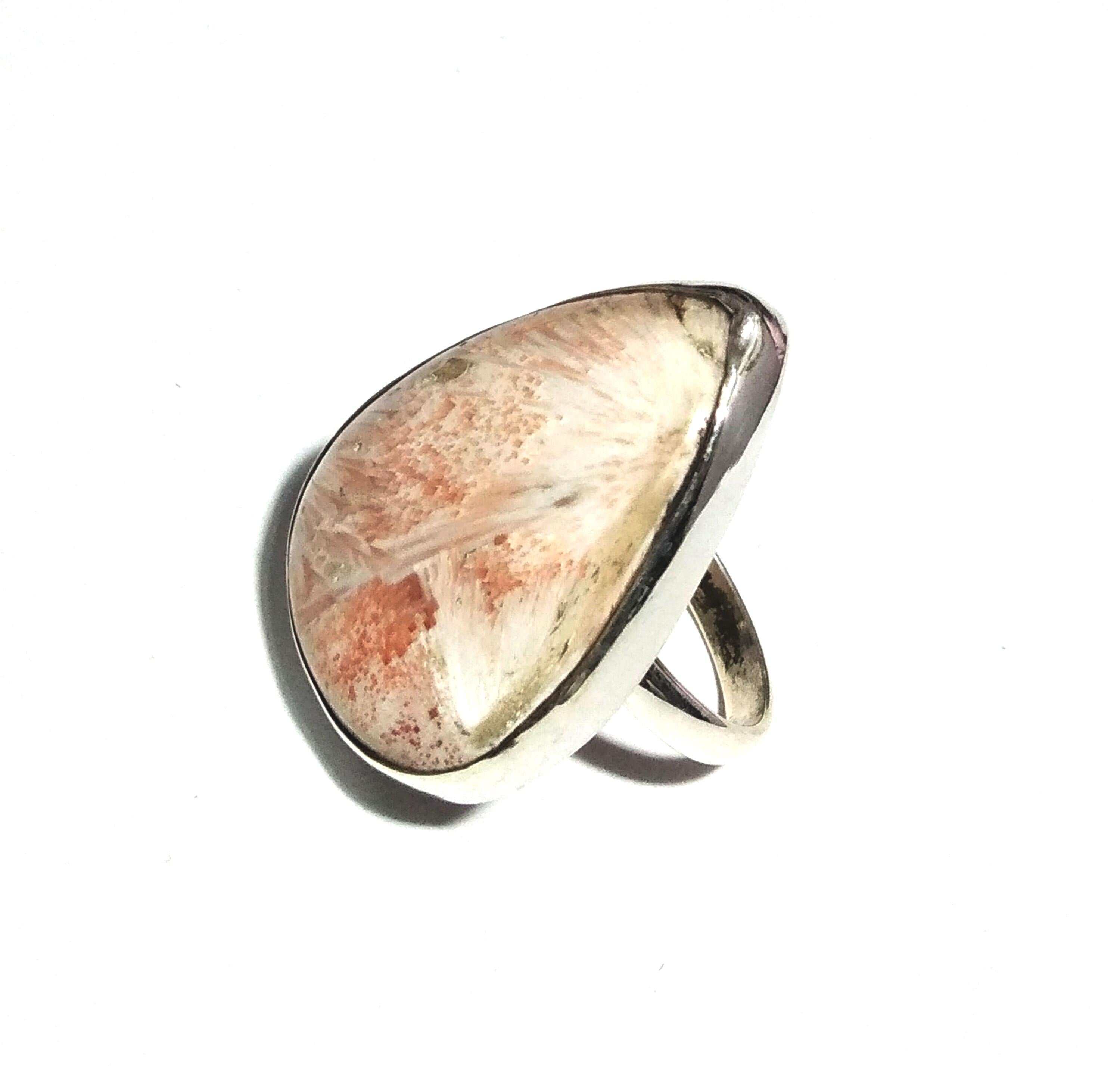 Beautiful Natural Pink Scolecite Gemstone Ring, 925 Solid Sterling Silver Ring, Scolecite Stone Size 29x22mm Handmade Gift Mother’s day Ring