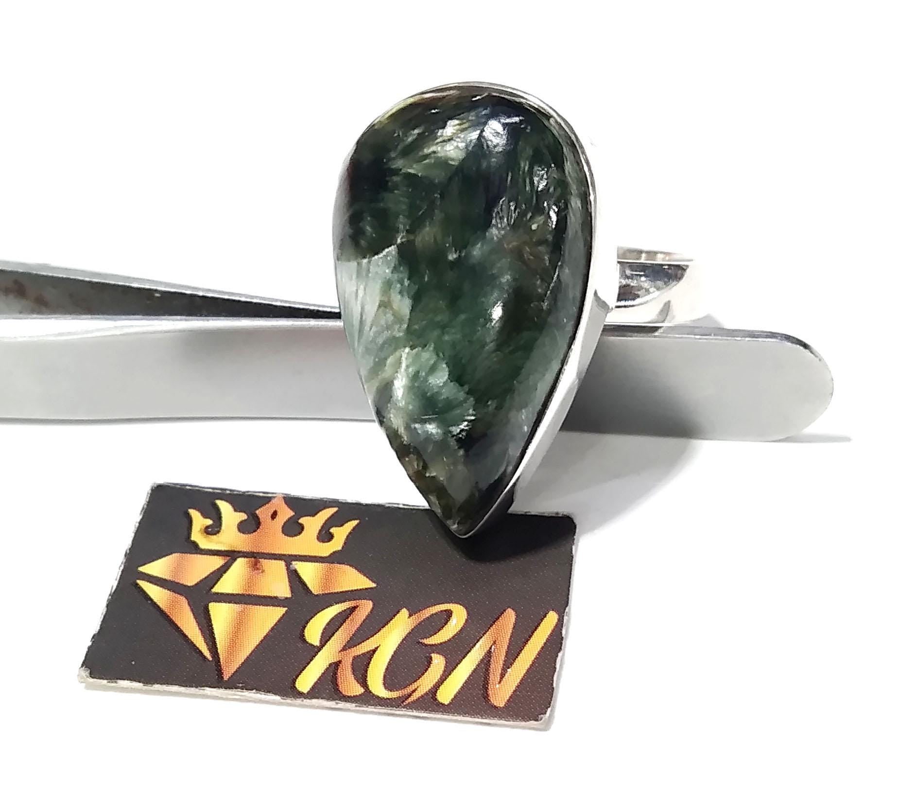 Natural Green Seraphinite Gemstone Ring, 925 Starling Silver Ring, A+++ Seraphinite Stone Size 26x16 mm Silver Handmade Ring, Gift Birthday