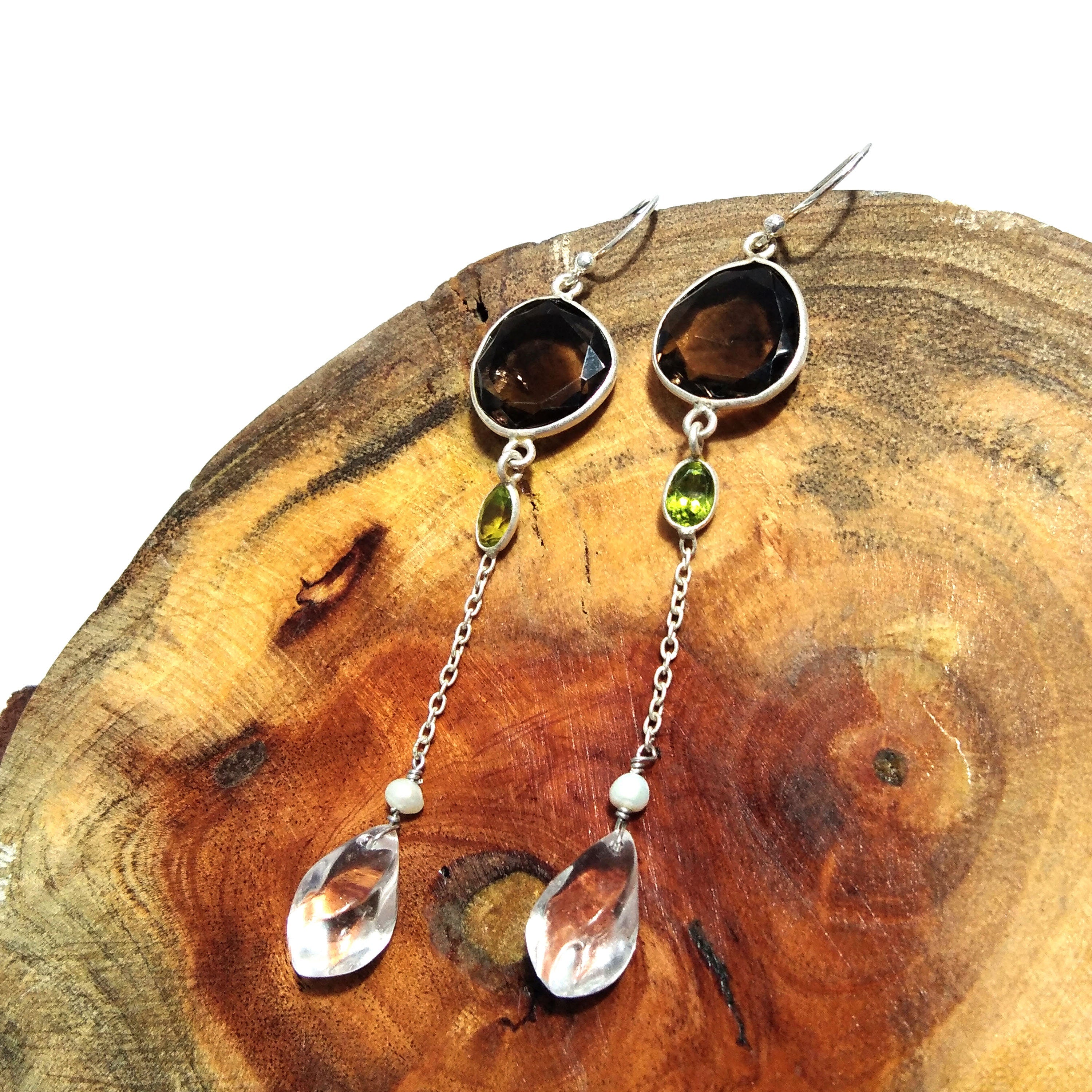 Natural Smoky Quartz/Crystal Quartz Earring, 925 Solid Starling Silver Earring Crystal Quartz Stone, Handmade Gift Women Earring Jewelry