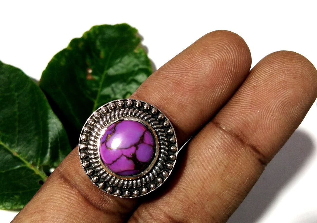 Purple Copper Turquoise Ring, Mohave Turquoise 925 Sterling Silver Ring, Boho Ring, Turquoise Jewelry, Natural Stone Ring, Purple Stone Ring