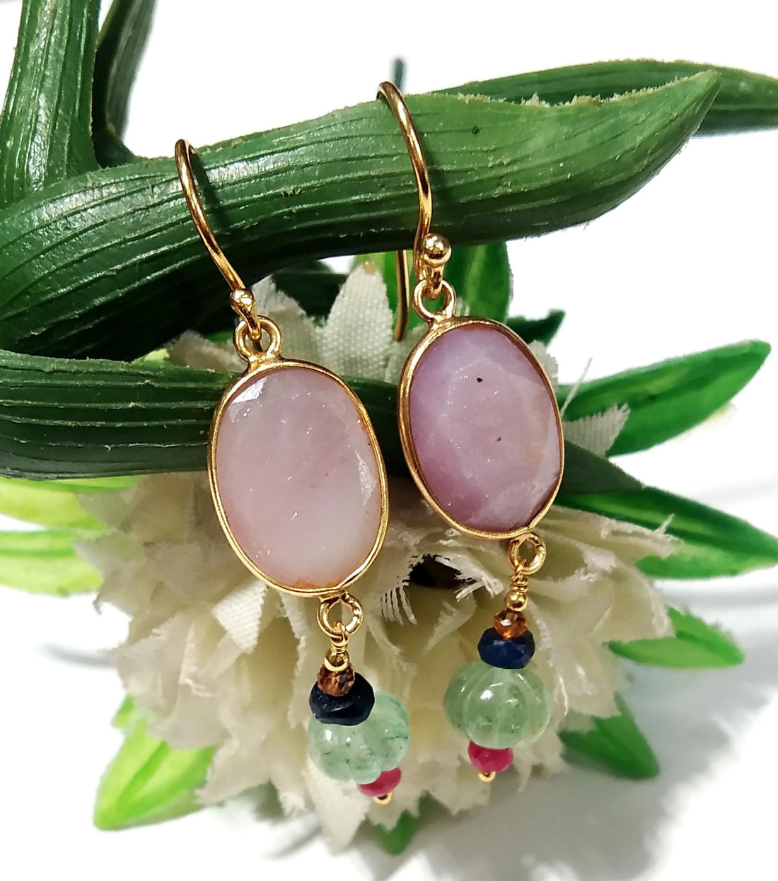 Natural Kunzite,Strawberry Quartz Stone Earring, 925 Starling Silver Gold Plated Earring Beautiful Kunzite Stone Size 13x10mm Gift For Women