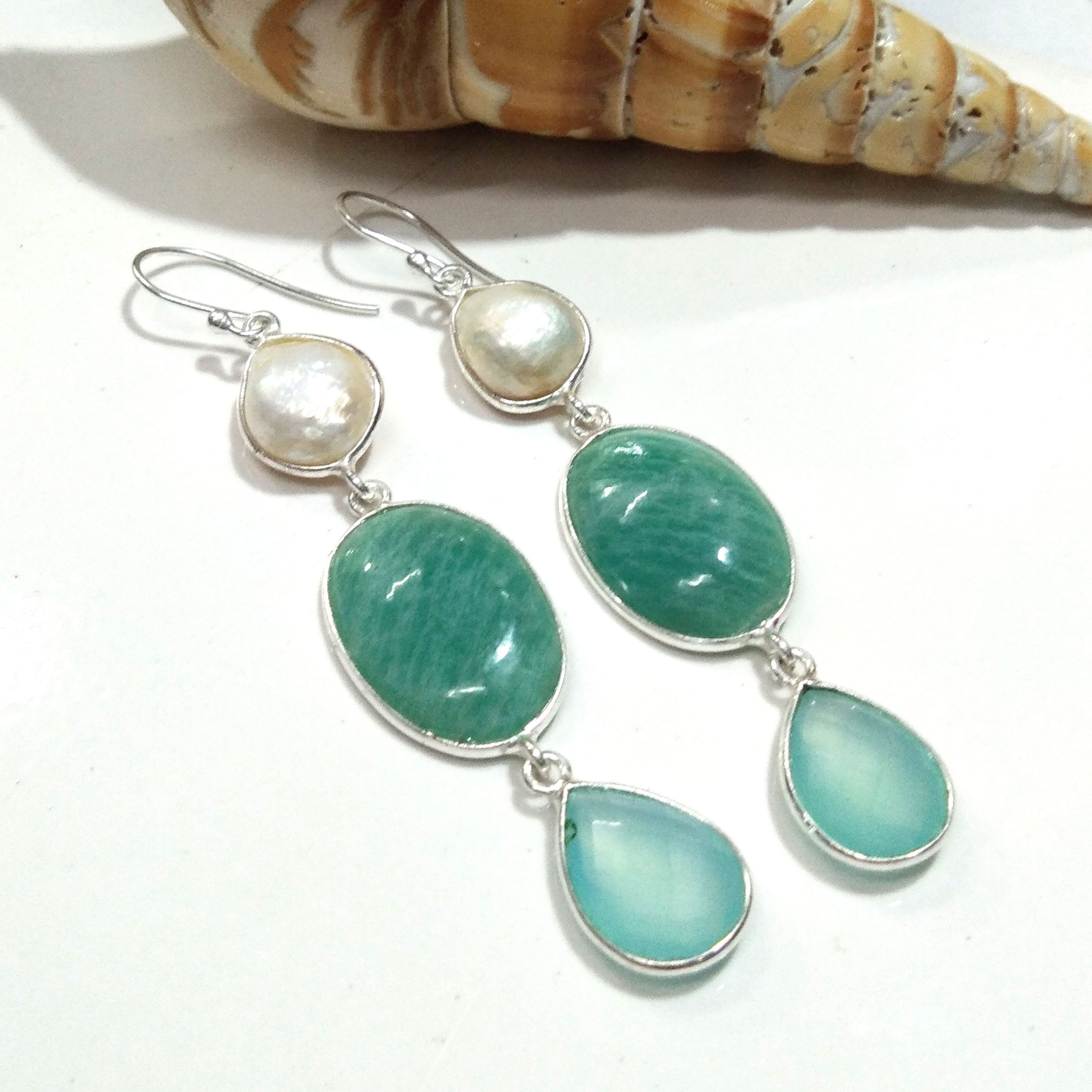 Natural Baroque Pearl, Amazonite Gemstone Earring, 925 Solid Starling Silver Earring, Handmade Silver Jewelry Stone Earring, Gift Wedding