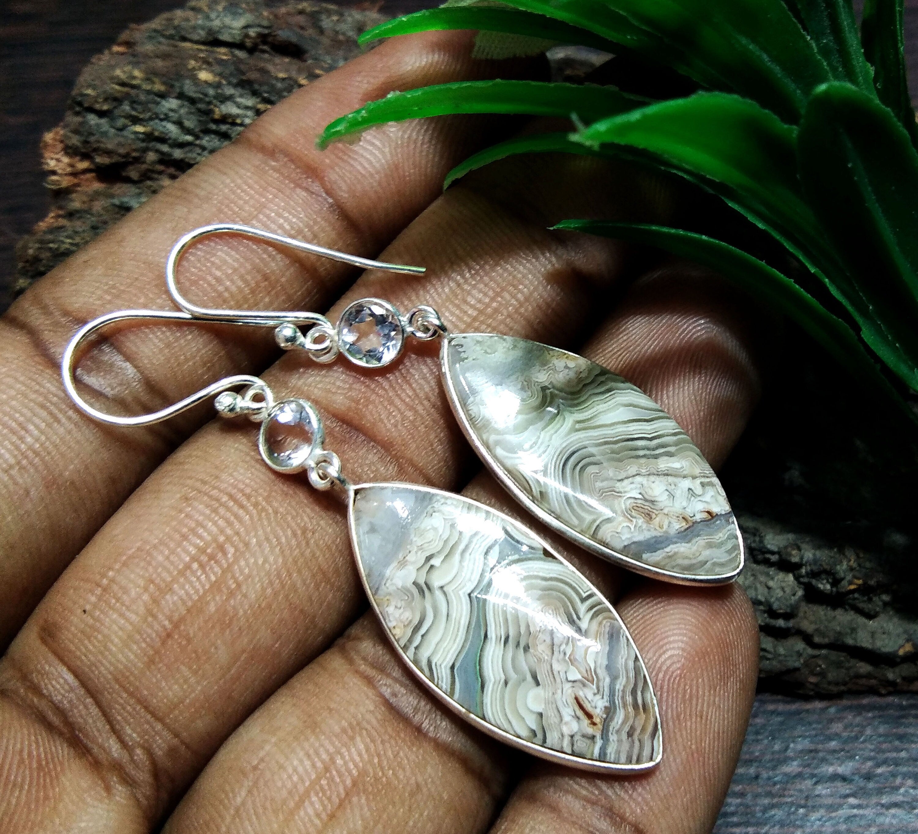 Natural Crazy Lace Jasper Earring Gemstone, 925 Solid Starling Silver Earring Jewelry Marquise Shape Stone Size 29x12 mm For Gift Earring