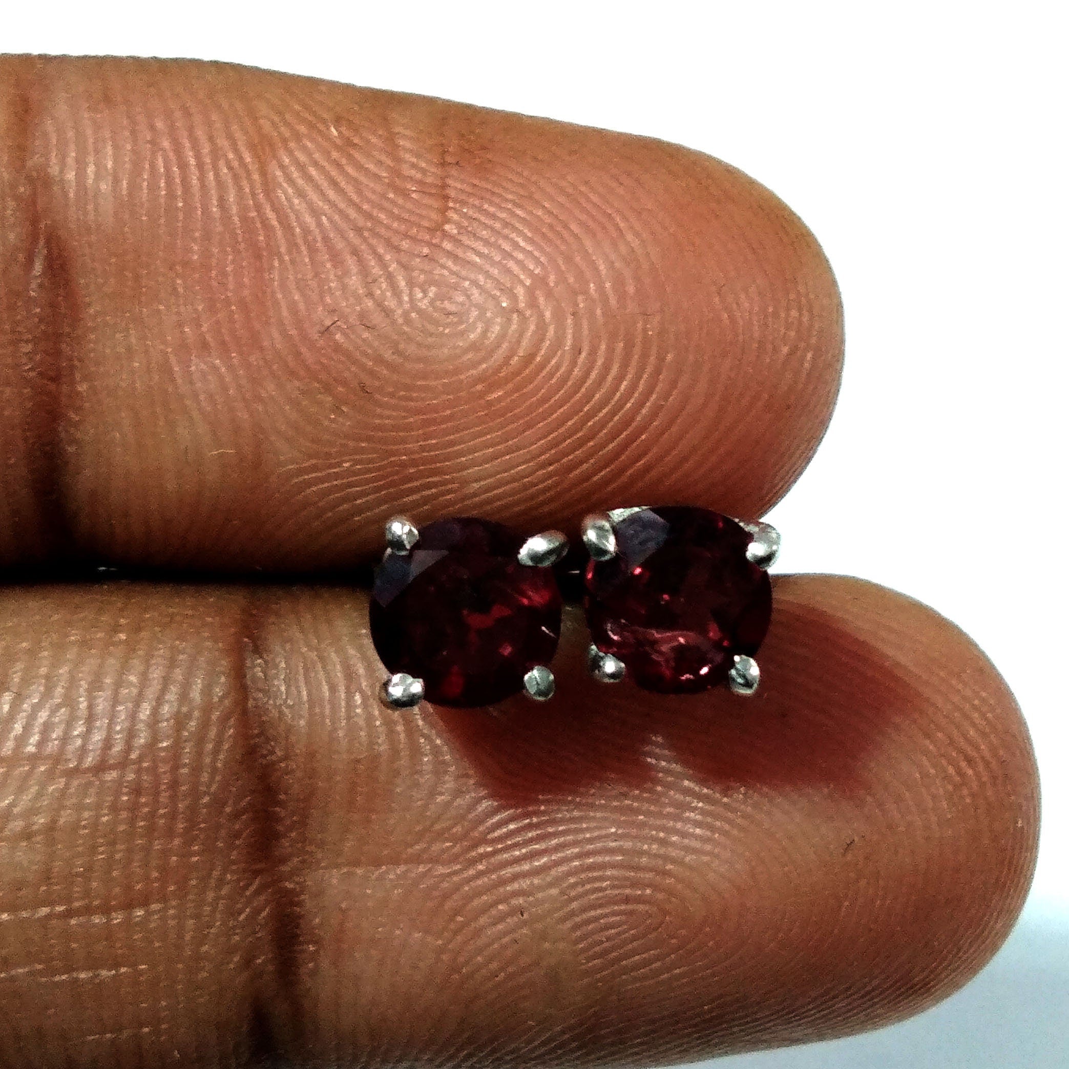 Garnet Stud Earrings, 925 Solid Starling Silver Earring Jewelry Natural Red Garnet Gemstone Round Shape Stone Size 6x6mm Gift for Her, Studs
