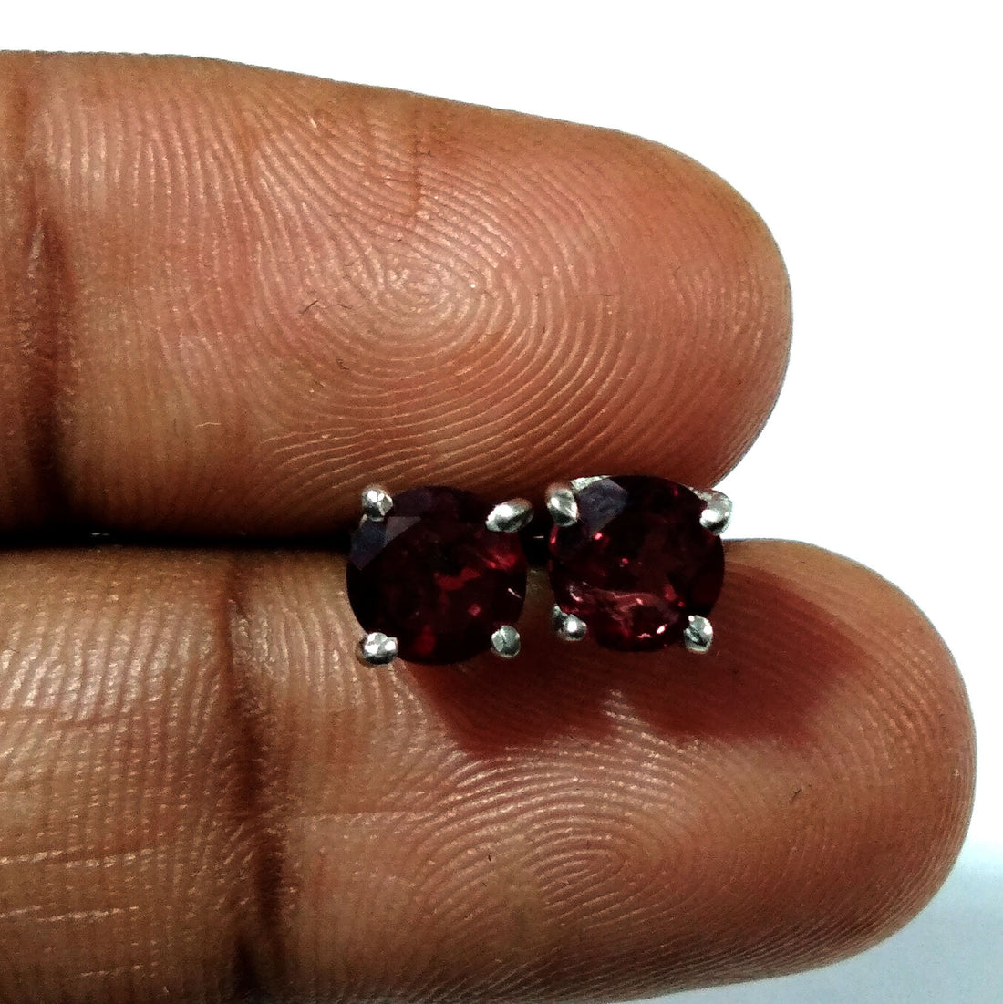 Garnet Stud Earrings, 925 Solid Starling Silver Earring Jewelry Natural Red Garnet Gemstone Round Shape Stone Size 6x6mm Gift for Her, Studs