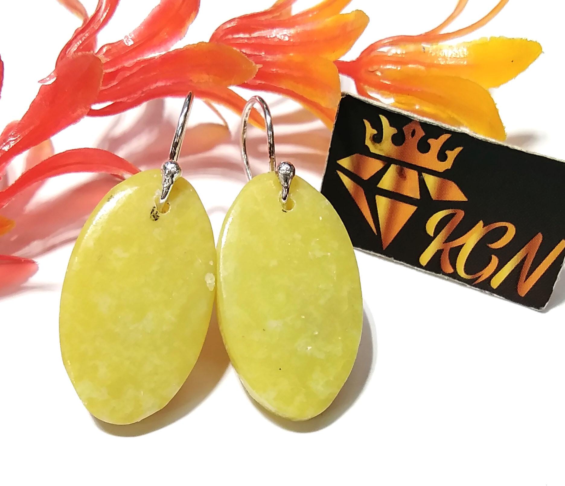 Natural Green Opal Gemstone Earring, 925 Sterling Silver Earring, Green Opal Hoop Earring, Stone Size 25x14mm Gift For Girls/Women Earring