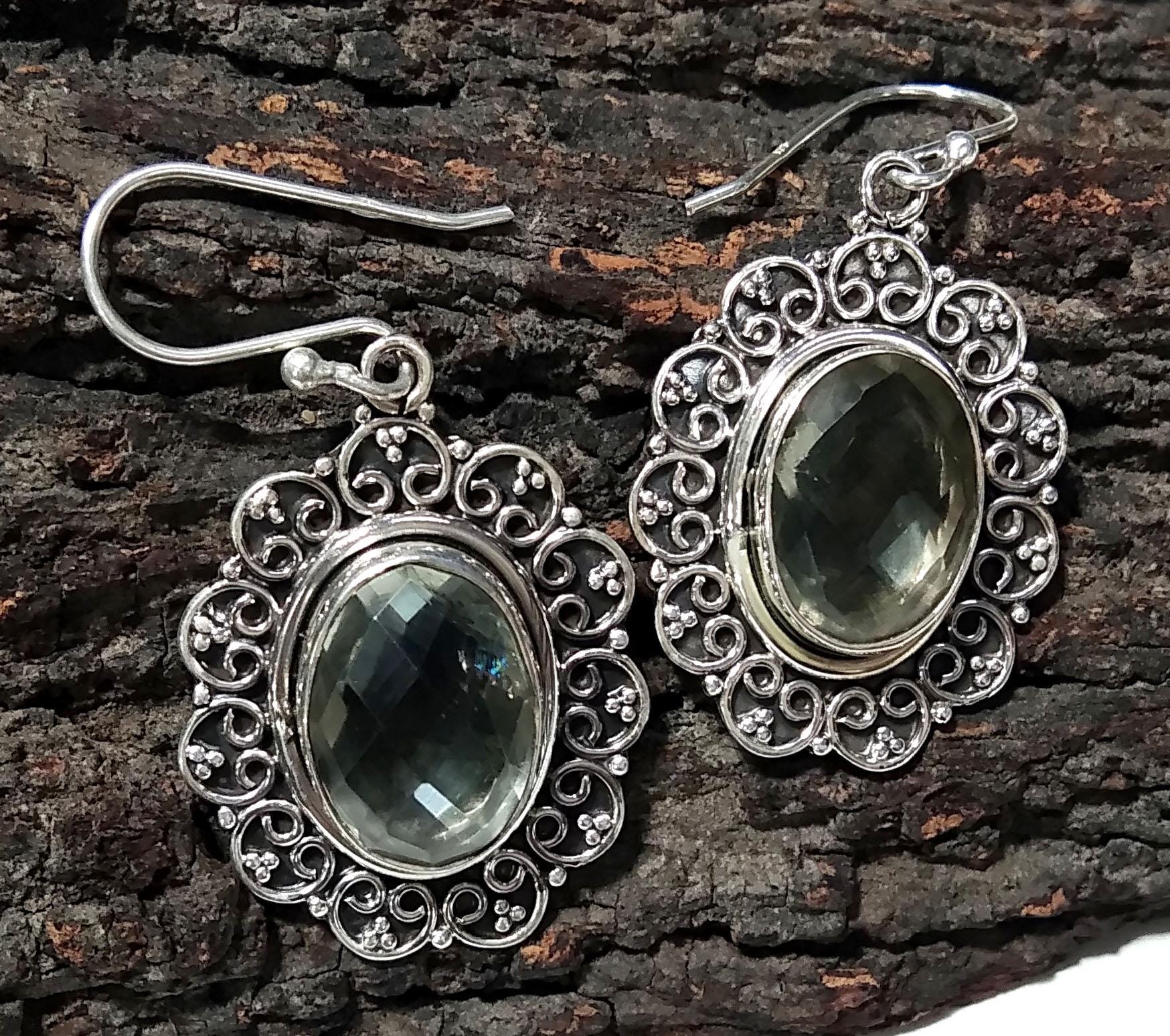 Natural Green Amethyst Earring, 925 Solid Starling Silver Earring Jewelry, Oval Shape Stone Size 13x10 mm Amethyst For Gift Earrings