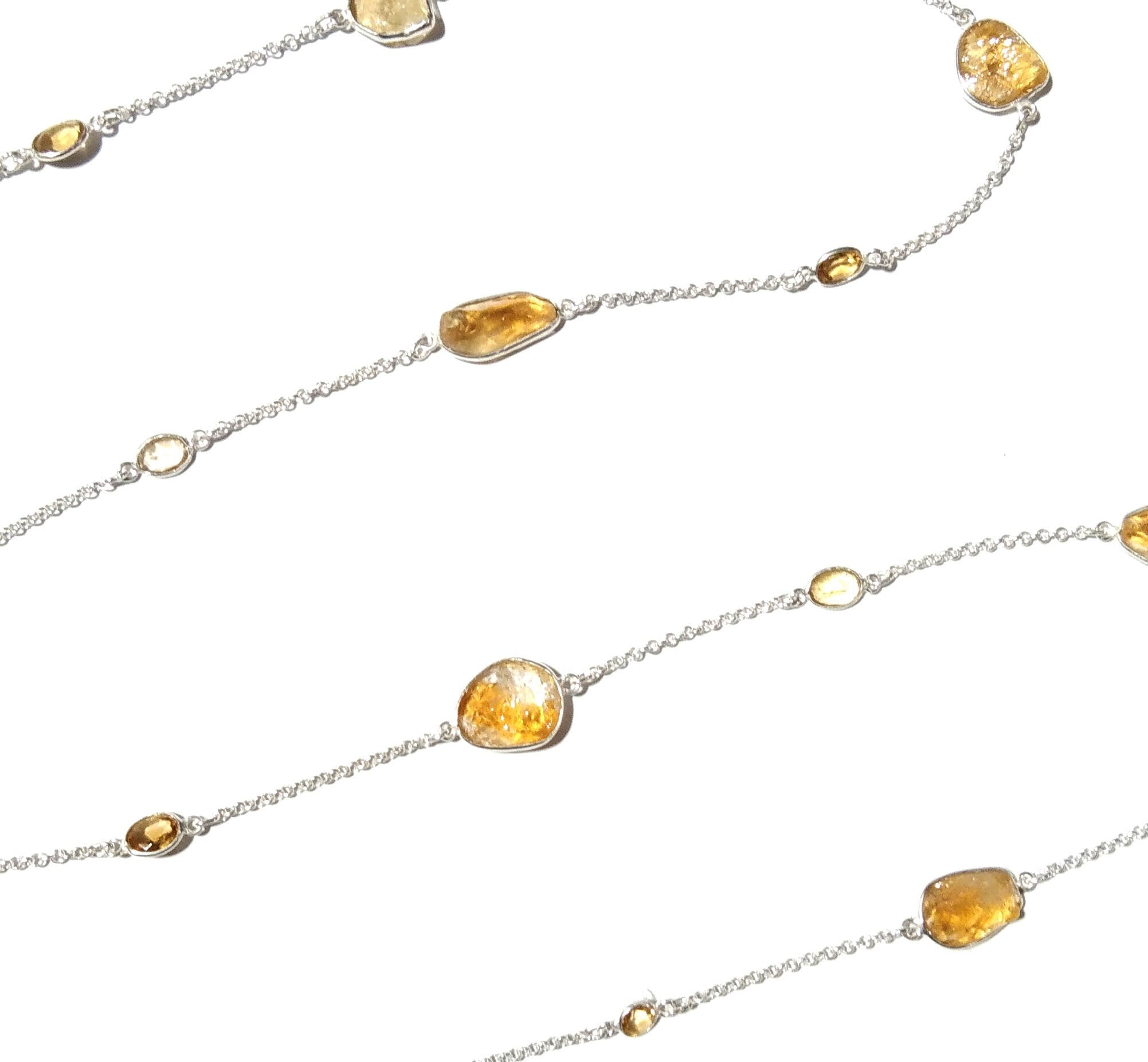 Beautiful Log Chain Necklace Natural Citrine Faceted & Rough Stone Bezel Necklace Chain 925 Starling Silver Chain Necklace Length 36 inche