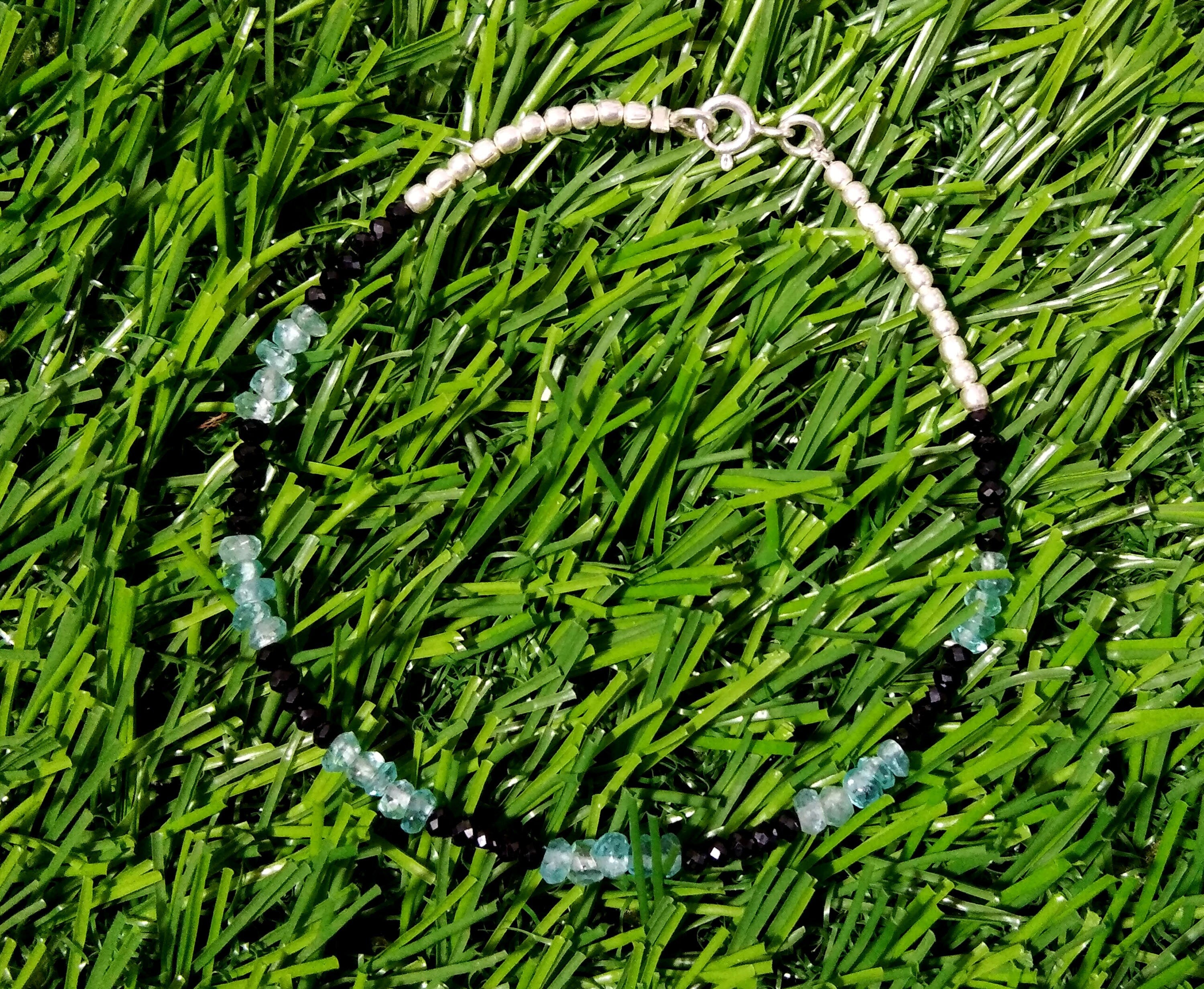 Apatite & Black Spinel Bracelet, Apatite Jewelry, Black Spinel Bracelet, May Birthstone, 925 Silver Wristlet Beaded Bracelet, Gift For Her