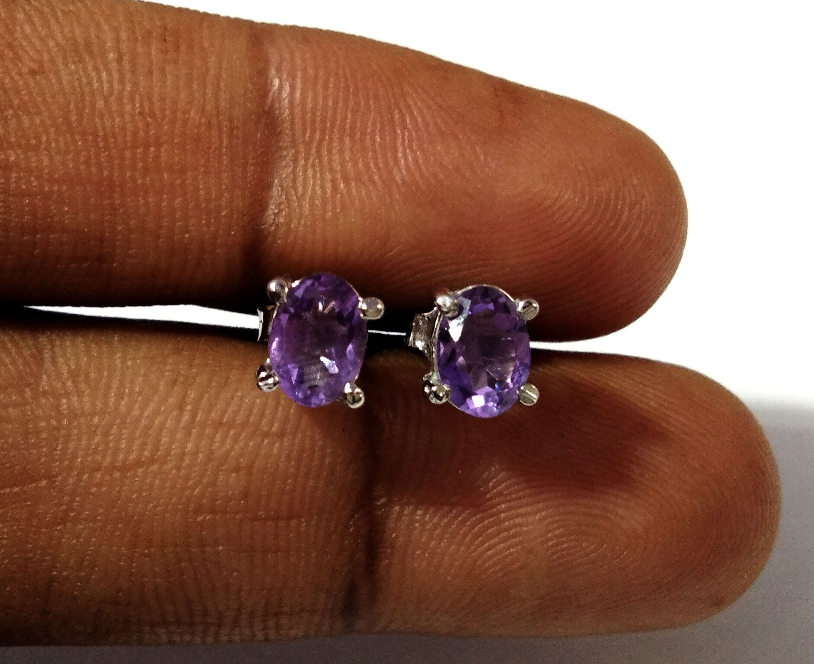 Amethyst Stud Earrings, 925 Solid Starling Silver Earring Jewelry, Natural Amethyst Gemstone Oval Shape Stone Size 7x5mm Gift for Her, Studs