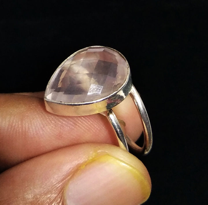 Natural Rose Quartz Faceted Stone Ring, 925 Solid Sterling Silver Ring Beautiful Color Pink Rose Quartz Stone Size 16x11mm Gift Wedding Ring
