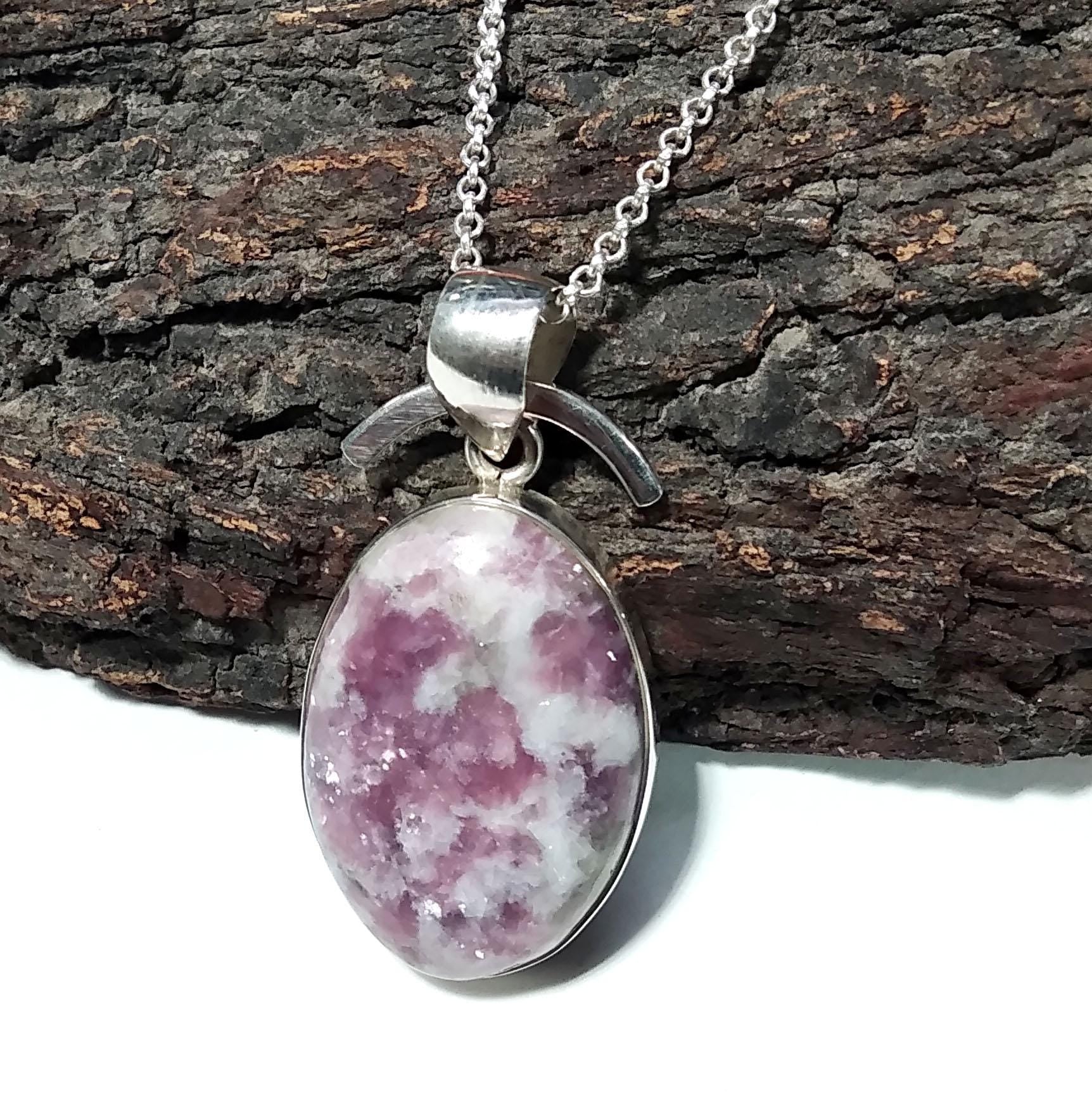 Lepidolite Gemstone Pendant ! Solid 925 Starling Silver Jewelry Pendant, Natural Gemstone Lepidolite Chain Pendant Necklace, Gift For Women.