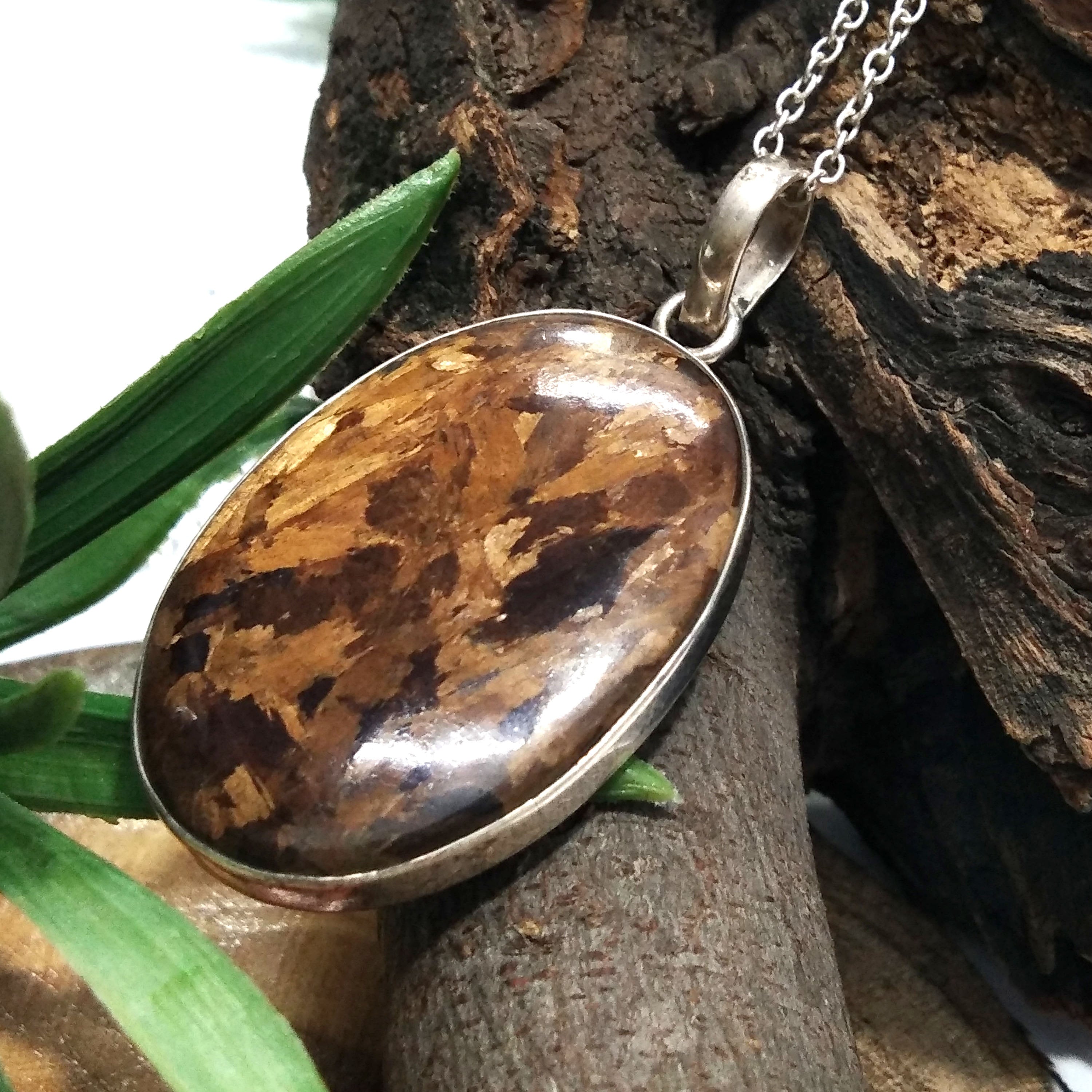 Natural Bronzite Gemstone Pendant Chain Necklace , 925 Starling Silver Pendant Necklace, Handmade Jewelry Stone Size 38x26 mm Gift Pendant