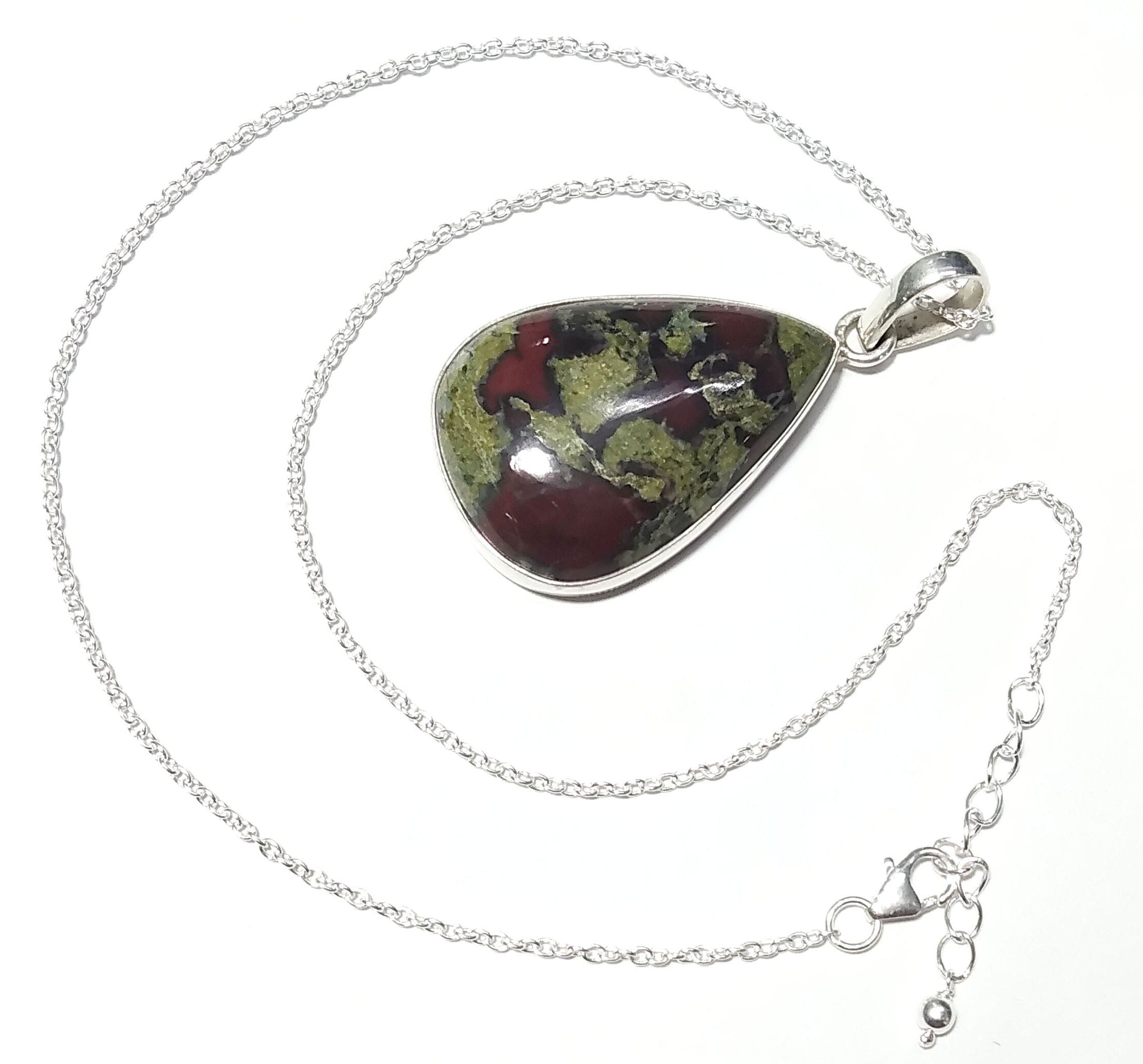 Natural Dragon Blood Jasper Pendant, Solid 925 Sterling Silver, Handmade Jewelry Dragon Blood Jasper Chain Necklace, Gift For Girls & Women.