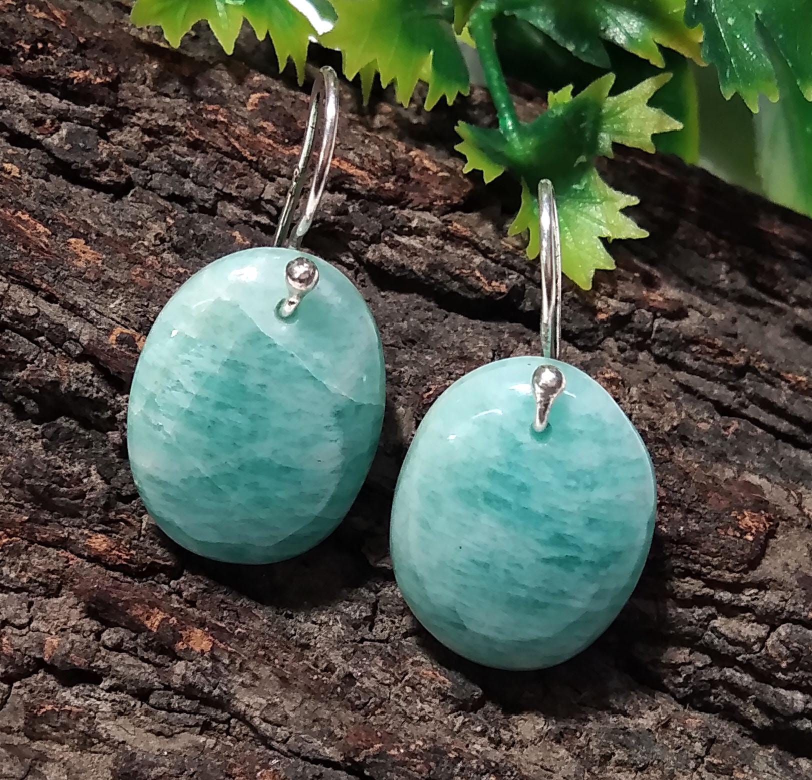 Natural Amazonite Earring, Oval Shape Amazonite Earring, Solid 925 Sterling Silver Earring, Women Earring Jewelry, Handmade Gemstone Earring