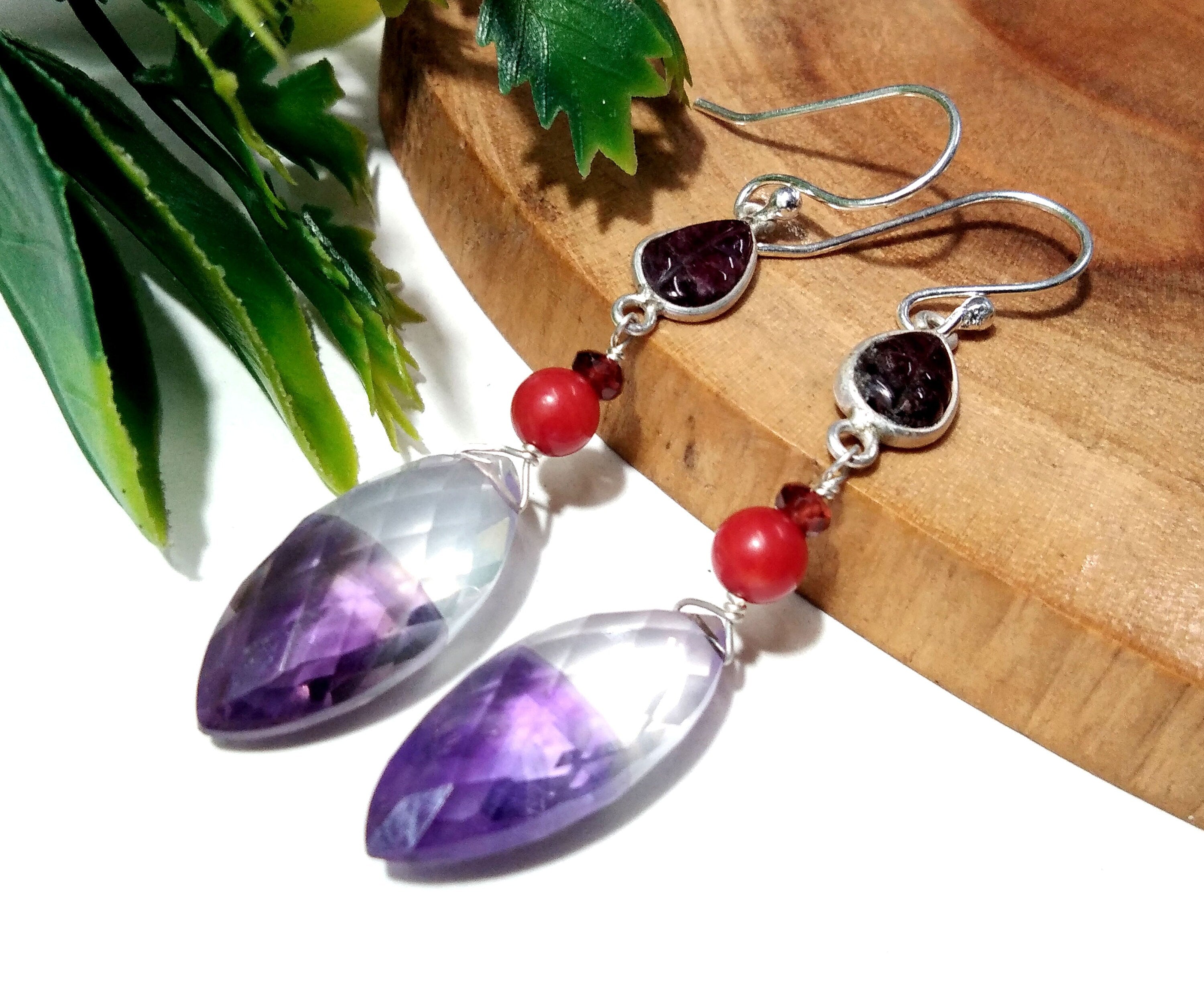 Natural Doublet Gemstone Light & Dark Color Amethyst Multi Stone Earring, 925 Silver Jewelry For Gifts Girls/Women, Handmade Making Earrings
