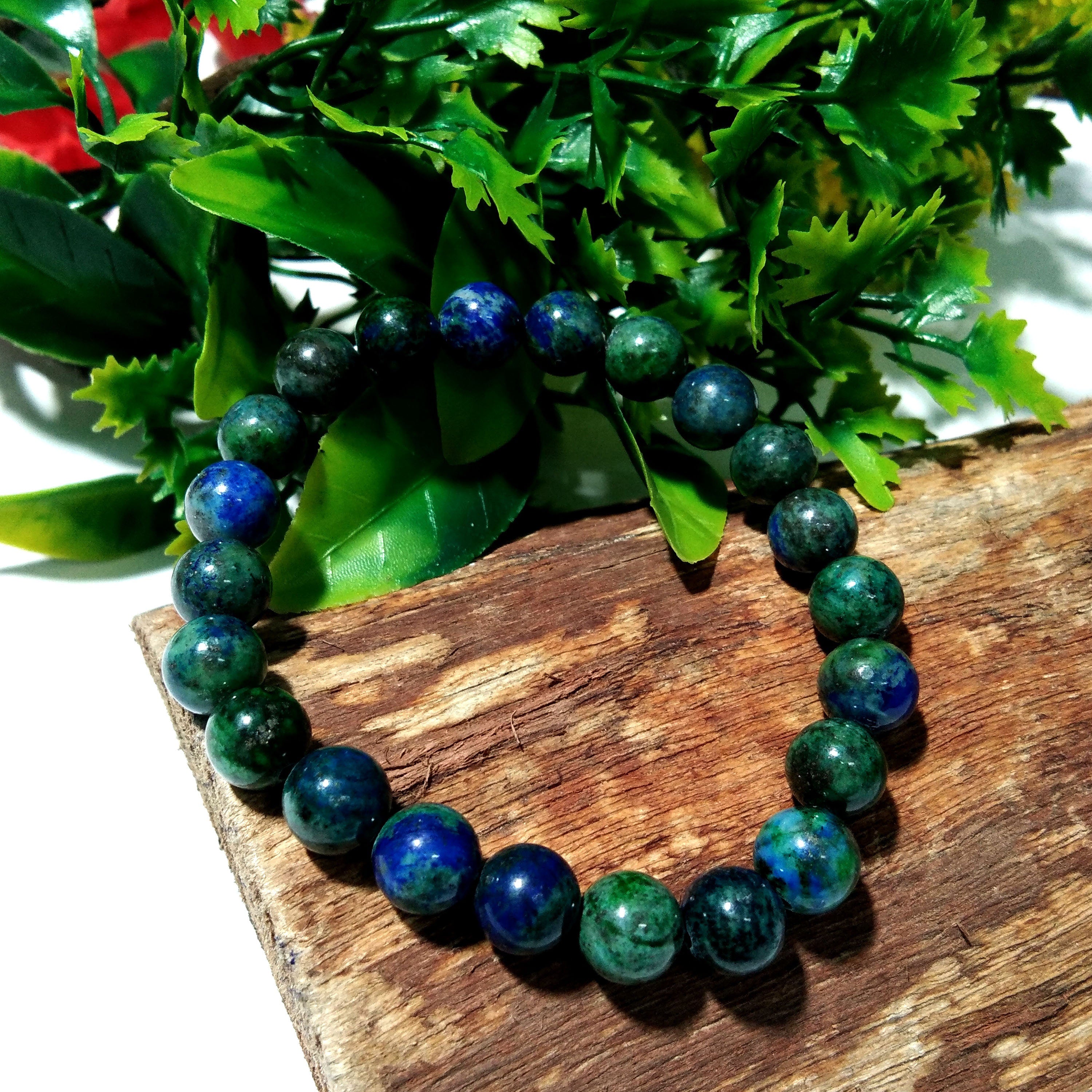 Azurite Malachite Gemstone Bracelet, Friendship Bracelet, Healing Crystal Beaded Bracelet, Men & Women Round Bracelet Size 8x8 mm Stone