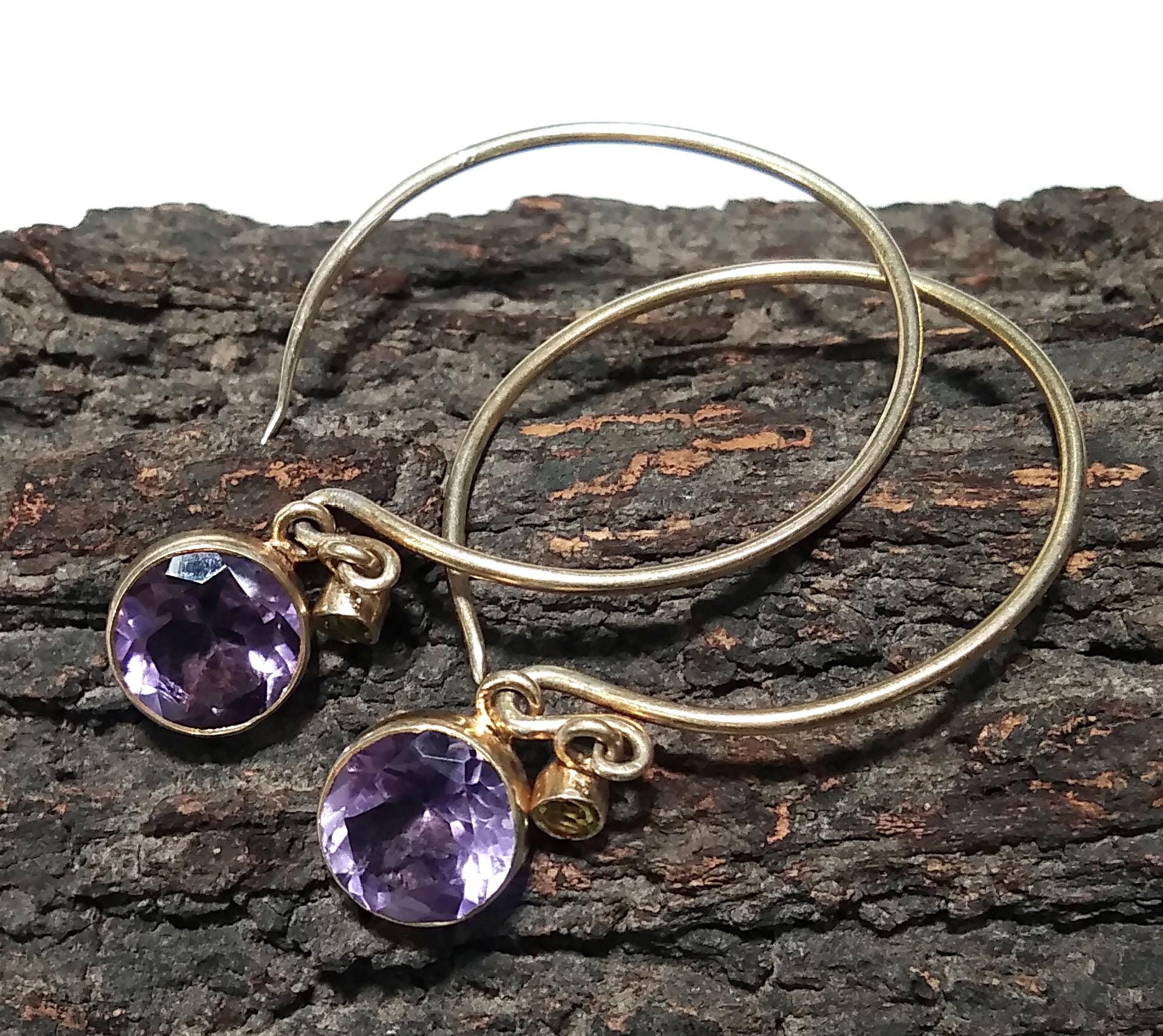 Natural Amethyst Earrings, 925 Solid Starling Silver Earring, Amethyst and Gold Earrings, Handmade Earring, Gift Women Bridesmaid Earring