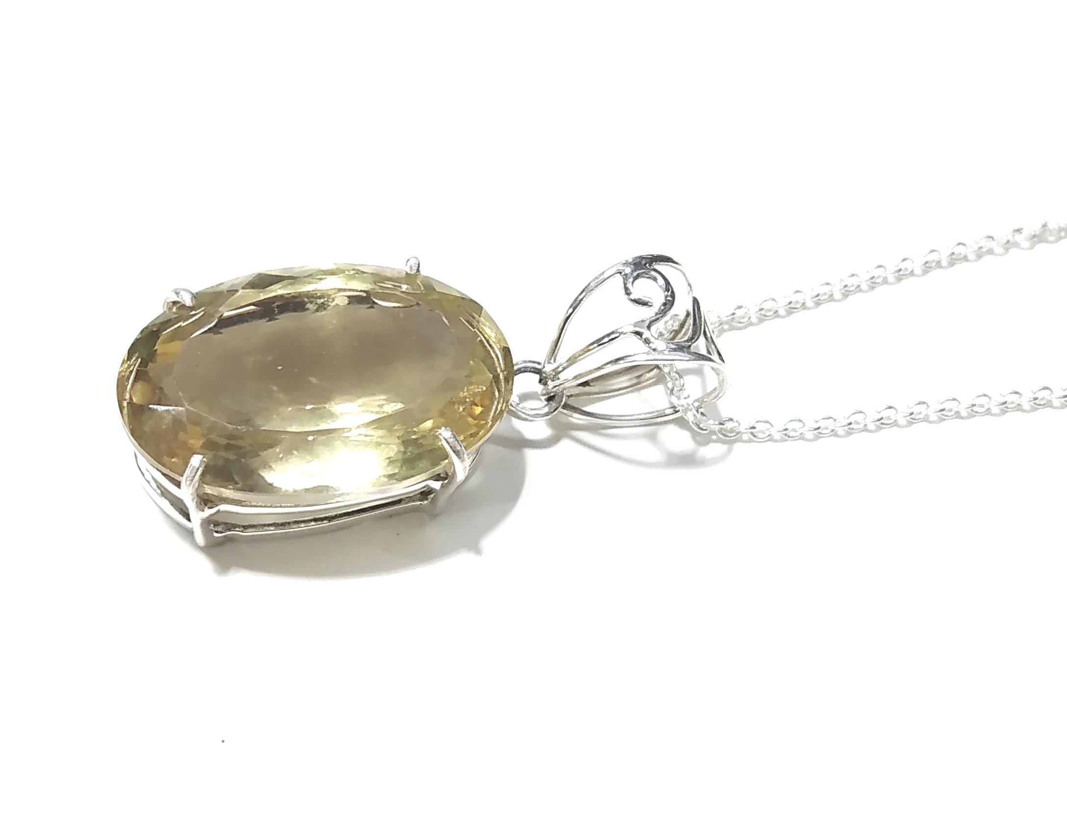 Natural Citrine Gemstone Pendant, 925 Starling Silver Pendant Chain Necklace, Handmade Jewelry Stone Size 26x17 mm Gift Pendant