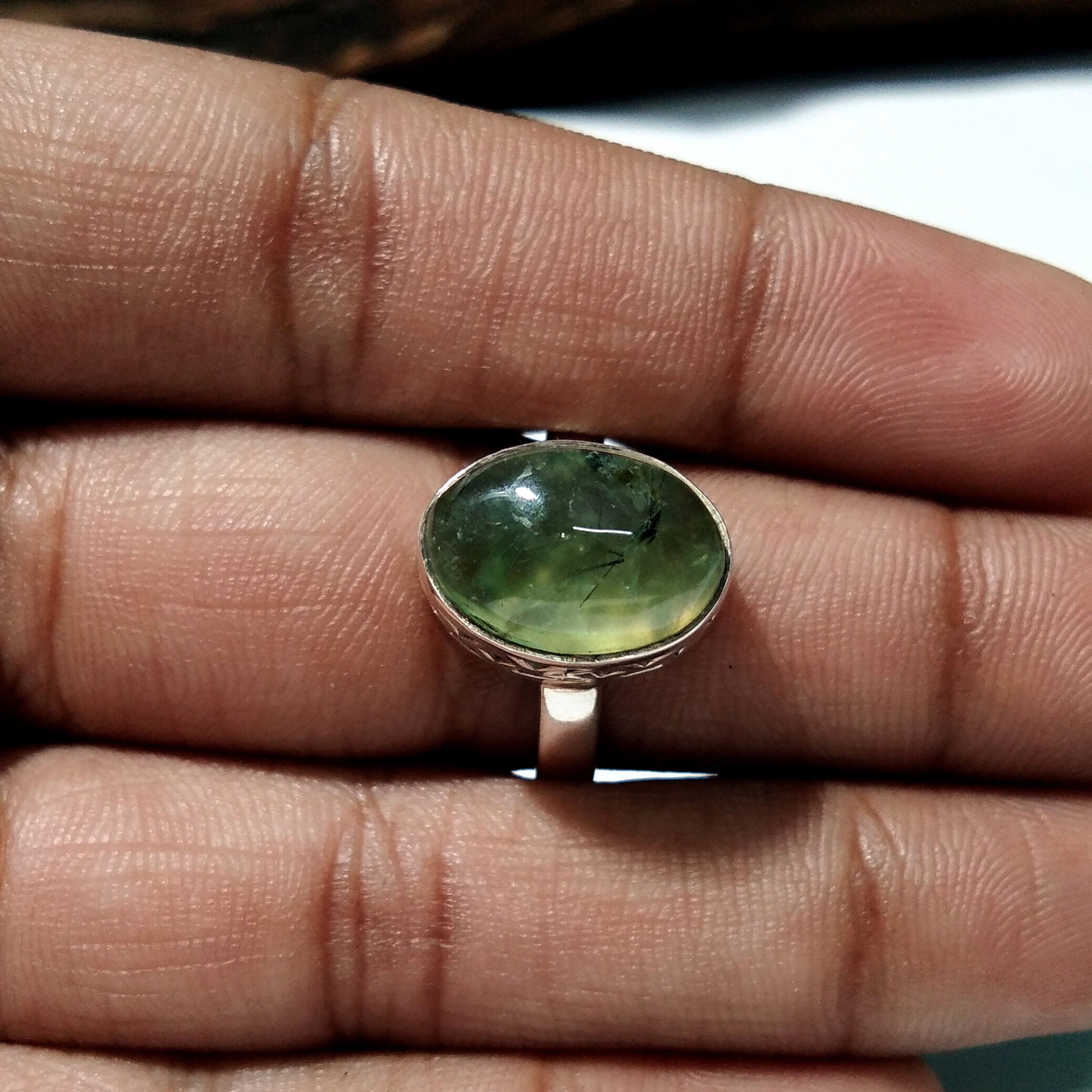 Natural Prehnite Stone Ring, Engagement Ring, 925 Silver Antique Ring, Unique Ring, Statement Ring For Girls/Woman, Gift Wedding/Anniversary