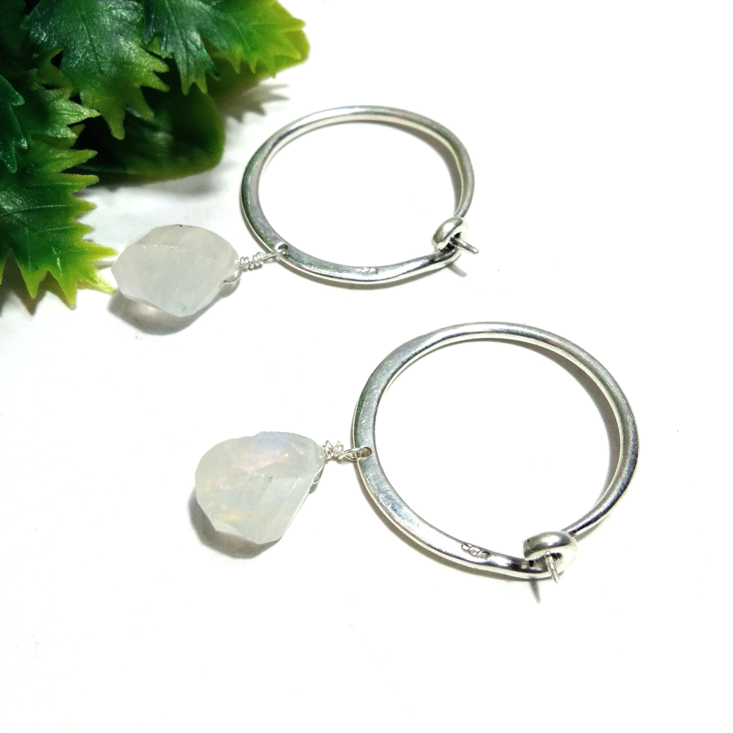 Natural Rainbow Moonstone Blue Fire Stone Earring, 925 Sterling Silver Earring, Moonstone Fancy Drop Shape Stone Earring, For Girls/Women