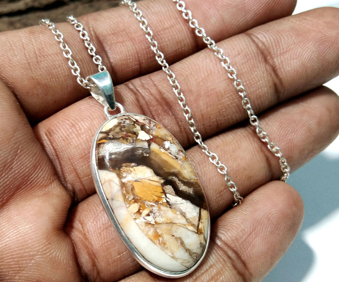 Natural Brecciated Mookaite Gemstone Pendant Chain Necklace, 925 Sterling Silver Pendant Jewelry Handmade Gift Easter Pendant Chain Necklace