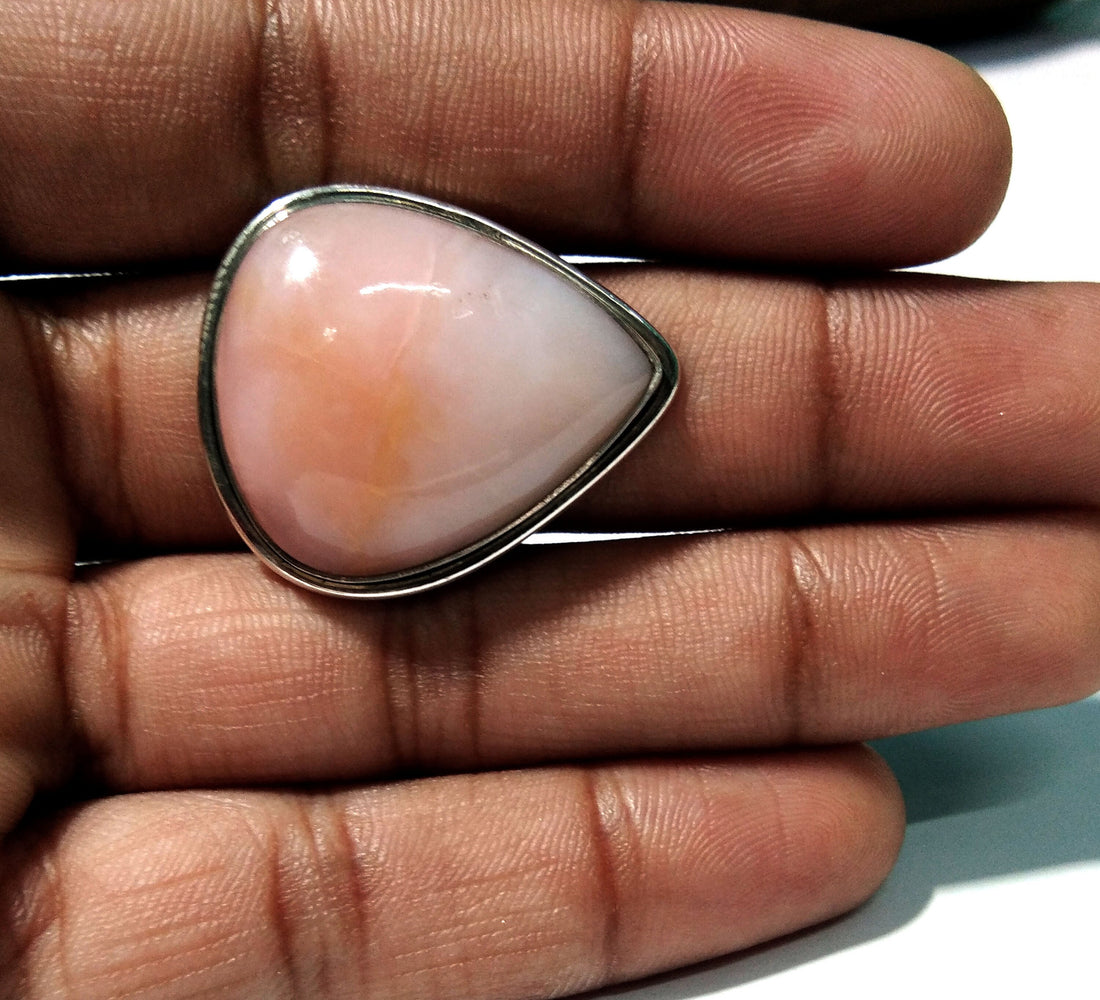 Natural Pink Opal Cabochon Ring, 925 Starling Silver Rings, Very Beautiful Gemstone Pink Opal Stylish Silver Ring, For Girls & Women.