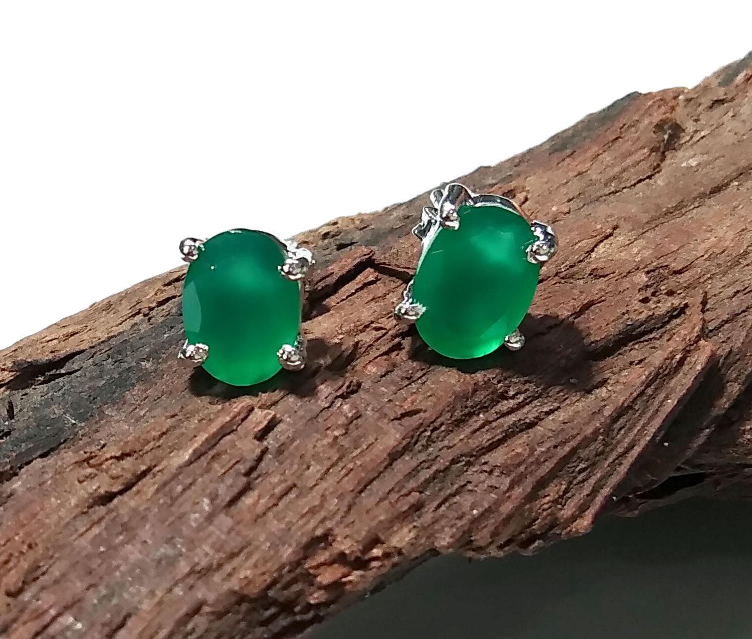Green Onyx Stud Earrings, 925 Solid Sterling Silver Earring, Natural Green Onyx Oval Shape Stud, Handmade Studs Earring, For Girls & Women.