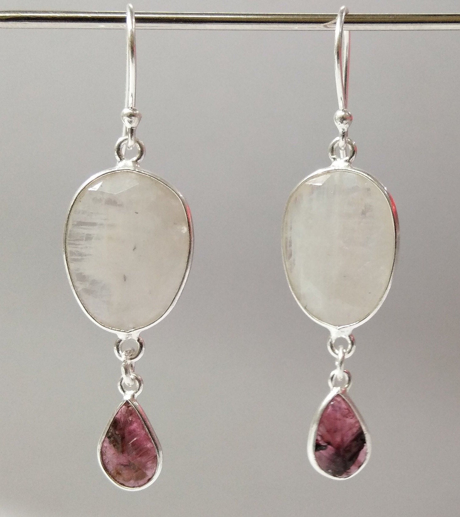 Rainbow Moonstone, Tourmaline Carving Earring, 925 Starling Silver With Natural Gemstone Earring, Bezel Stylish Earring, For Gift Item Etc.