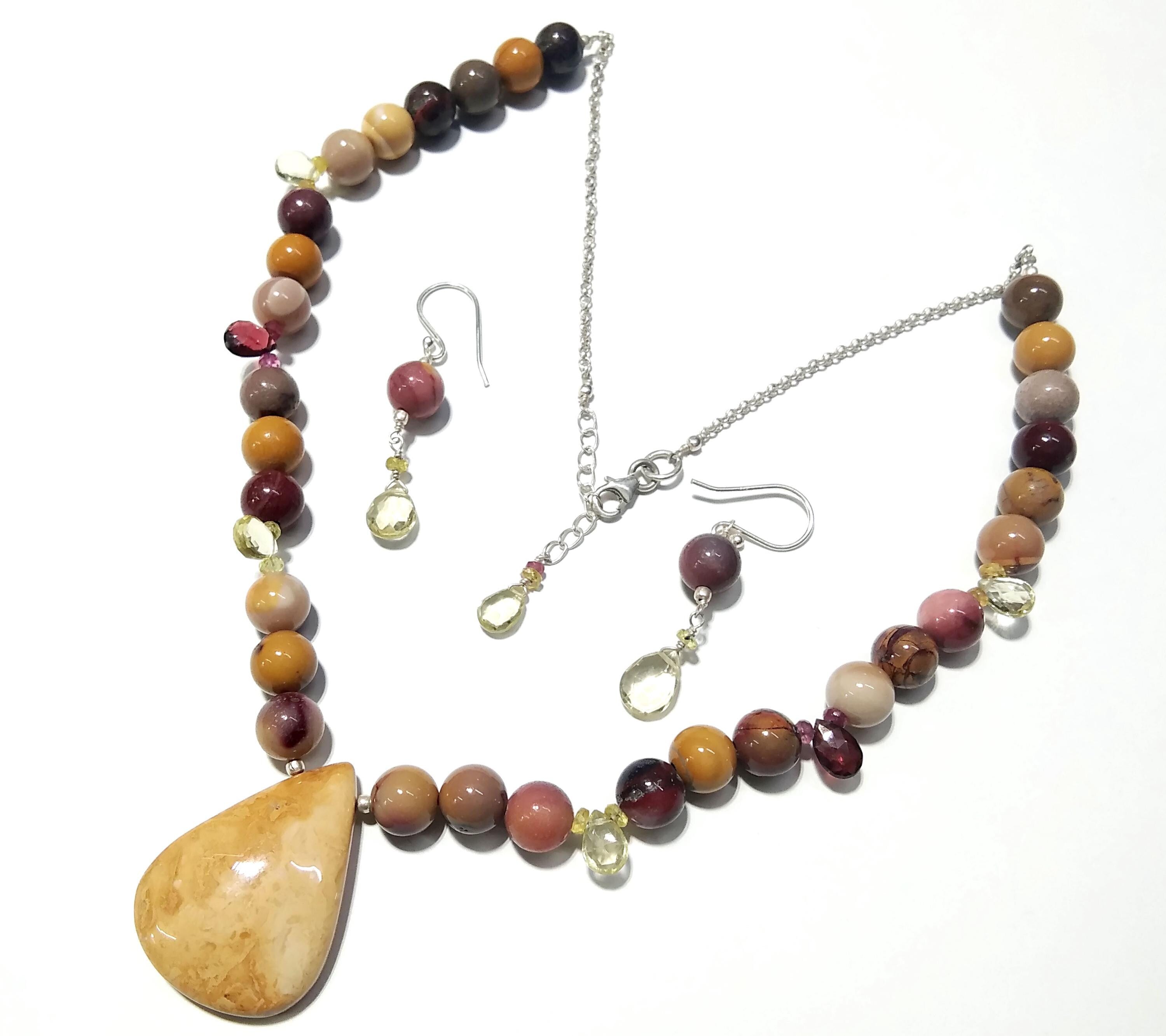 Very Good Natural Mookaite/Lemon Quartz Stone Beads Necklace Set Jewelry, 925 Sterling Silver Necklace Beaded Necklace Statement For Gift