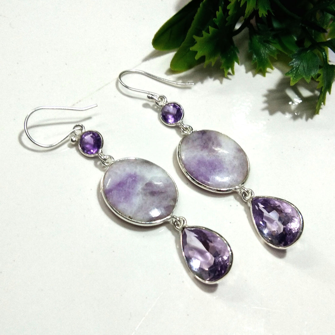 Natural Pink Lepidolite, Amethyst Gemstone Earring, 925 Solid Starling Silver Earring, Handmade Silver Jewelry Lepidolite Stone Earring Gift