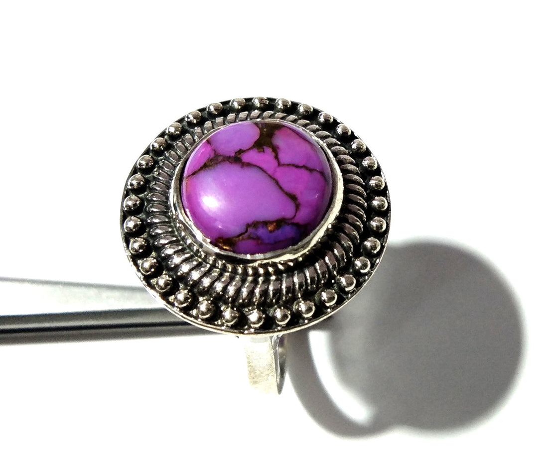 Purple Copper Turquoise Ring, Mohave Turquoise 925 Sterling Silver Ring, Boho Ring, Turquoise Jewelry, Natural Stone Ring, Purple Stone Ring