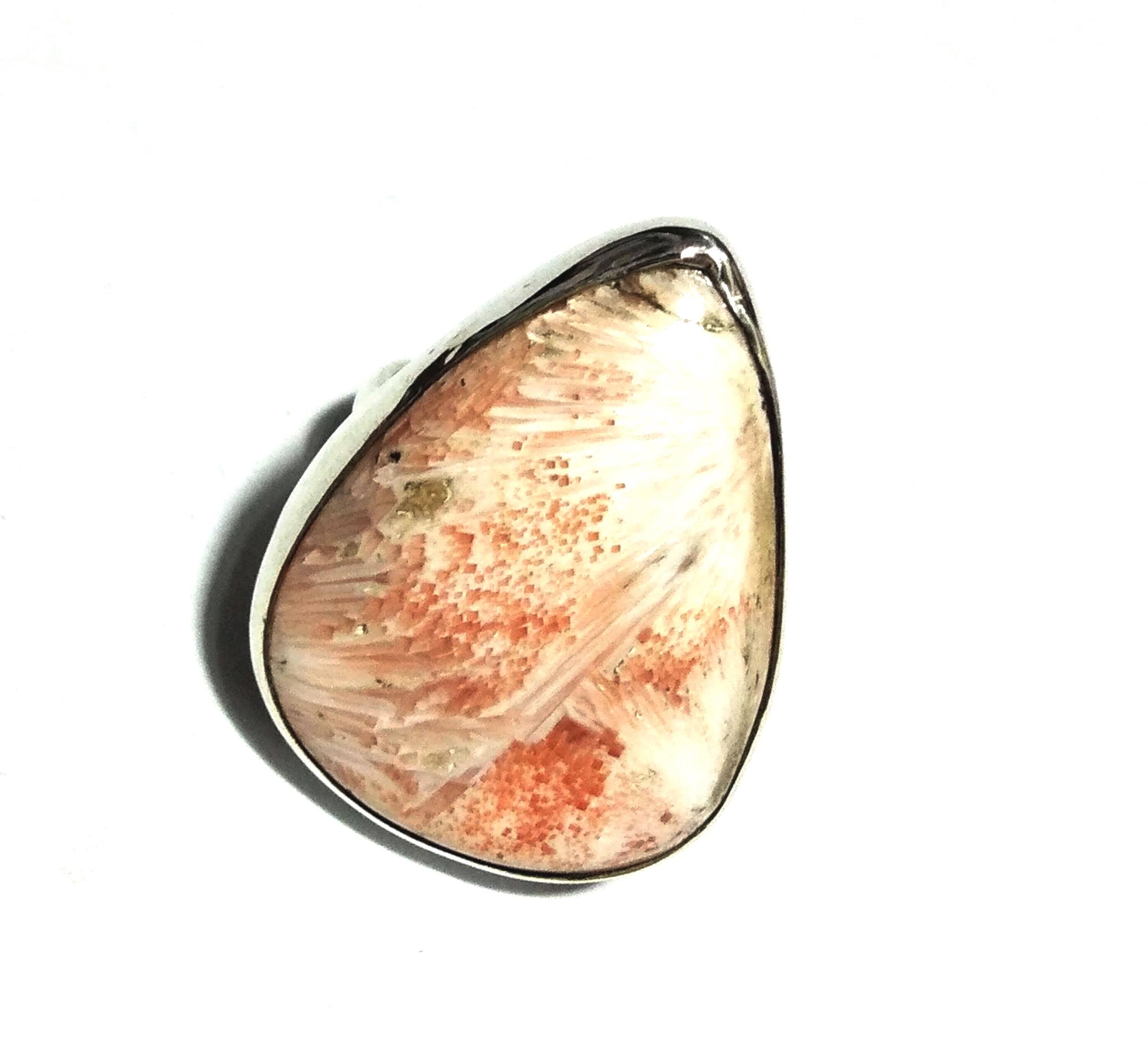Beautiful Natural Pink Scolecite Gemstone Ring, 925 Solid Sterling Silver Ring, Scolecite Stone Size 29x22mm Handmade Gift Mother’s day Ring