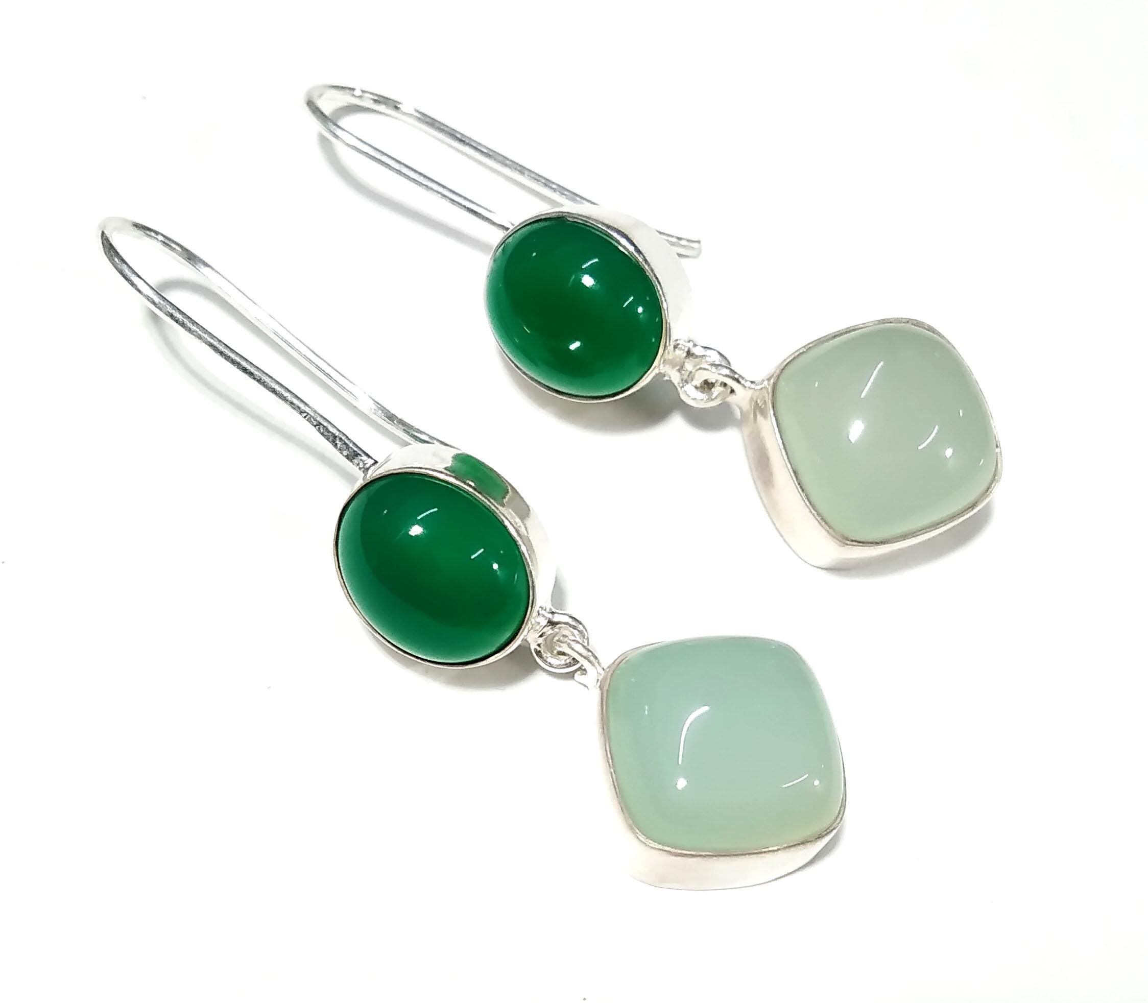 Natural Aqua Chalcedony, Green Onyx Stone Earring, 925 Sterling Silver Earrings, Handmade Making Jewelry Earring, Gift For Girls & Women.
