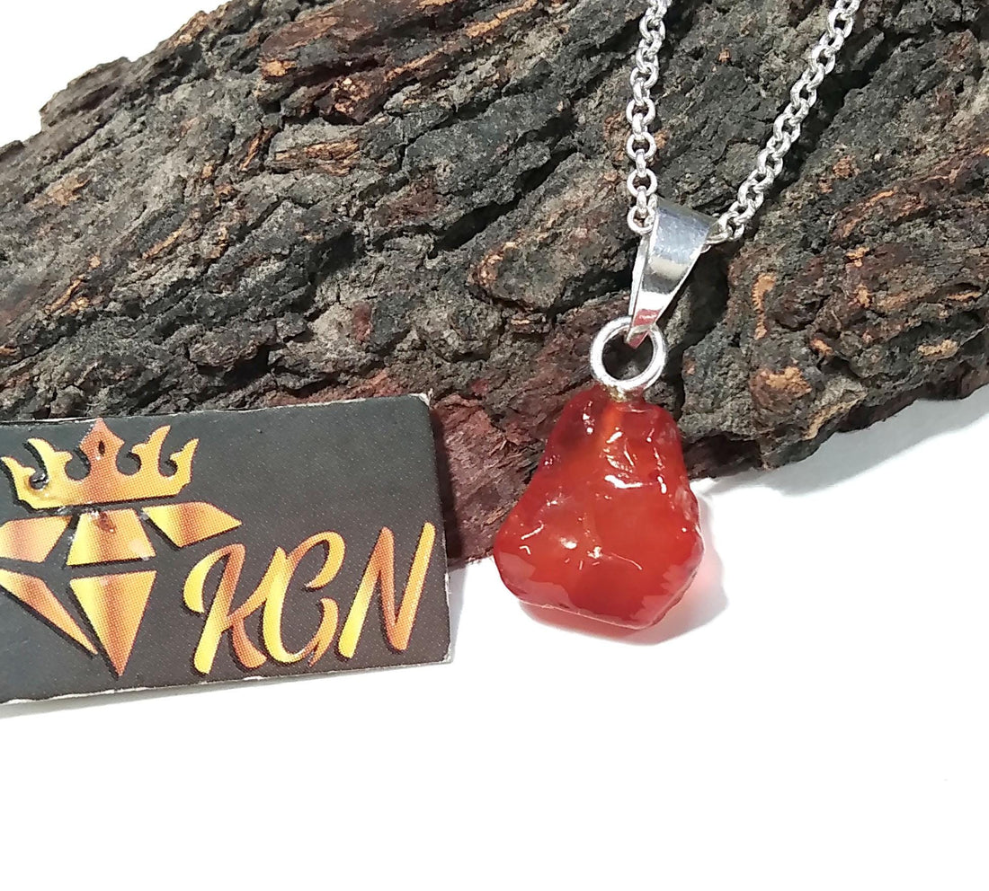Natural Gemstone Rough Carnelian Pendant Necklace Chain, 925 Starling Silver Carnelian Pendant Chain Necklace Jewelry Stone Size 13x12 mm