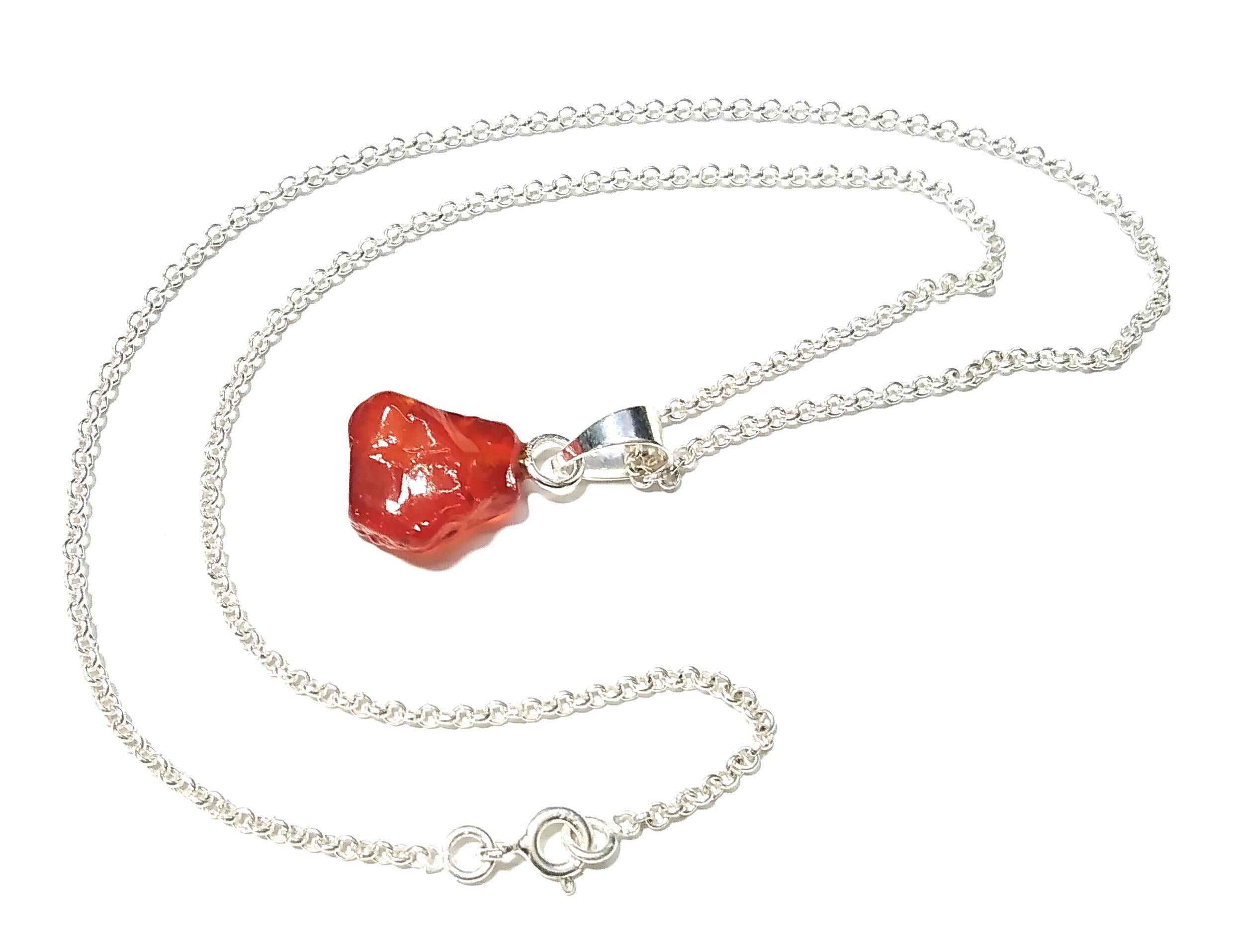 Natural Gemstone Rough Carnelian Pendant Necklace Chain, 925 Starling Silver Carnelian Pendant Chain Necklace Jewelry Stone Size 13x12 mm